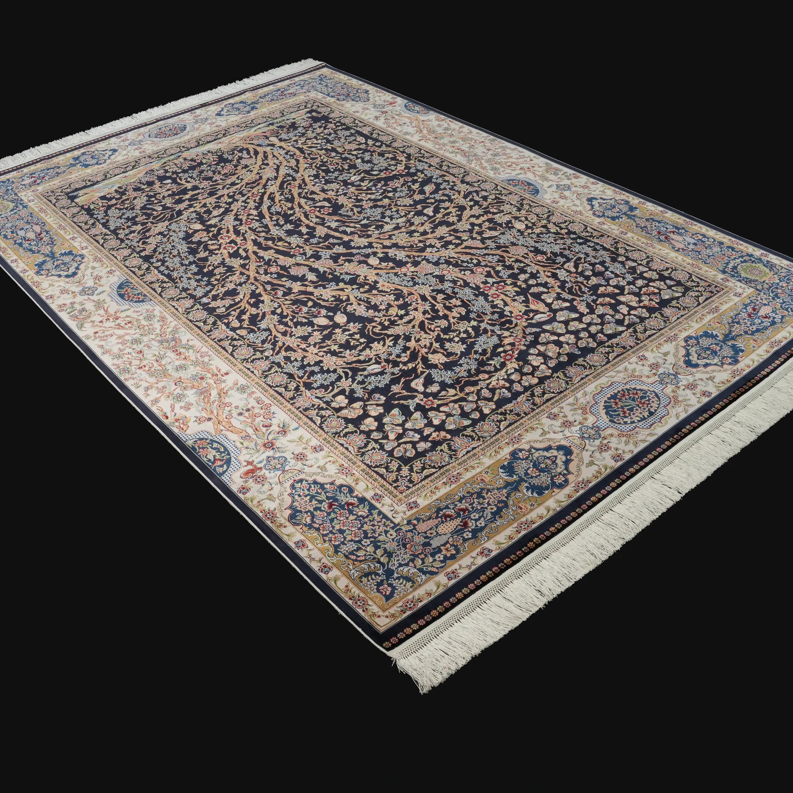 Ağaç Desenli Lacivert Bambu Halı