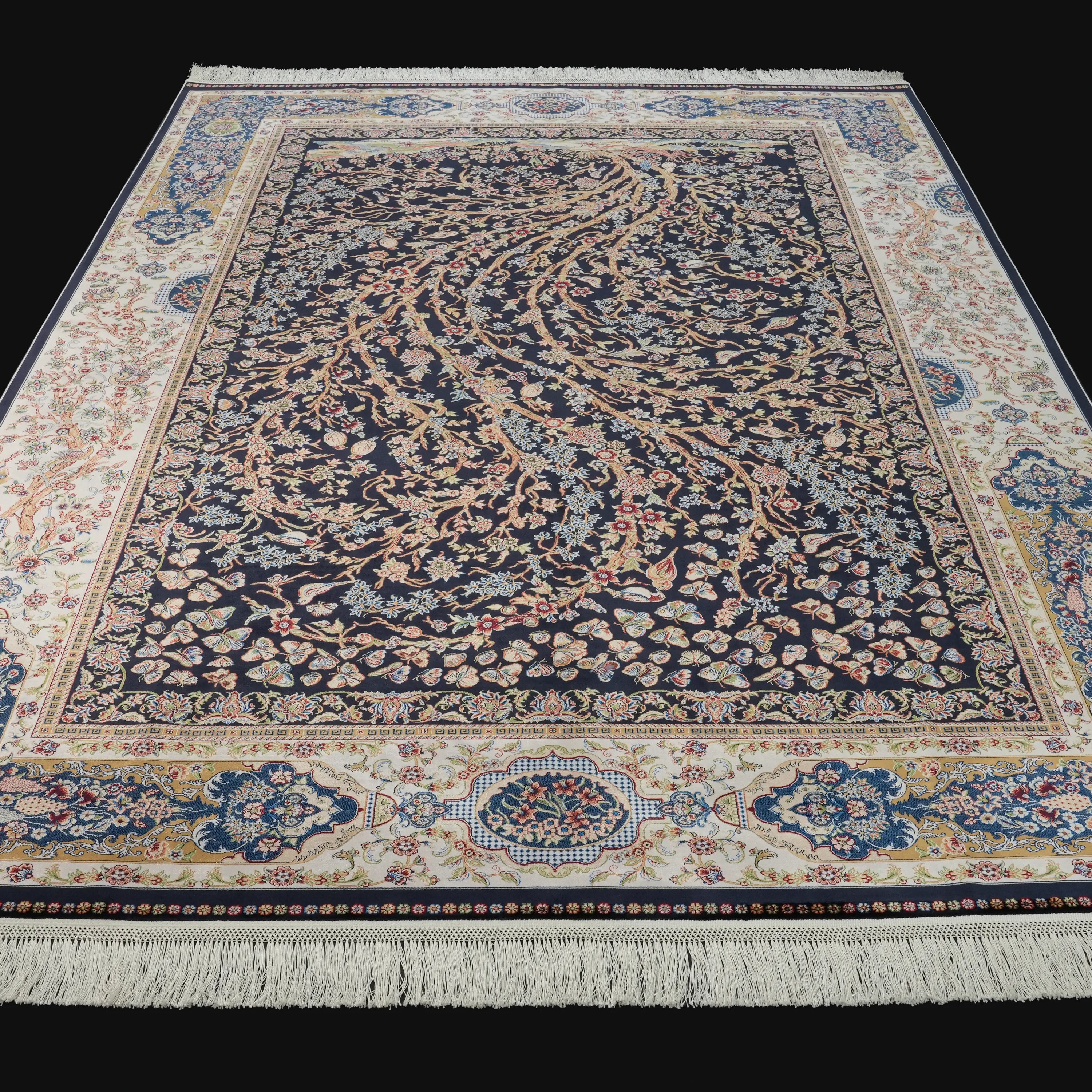 Ağaç Desenli Lacivert Bambu Halı