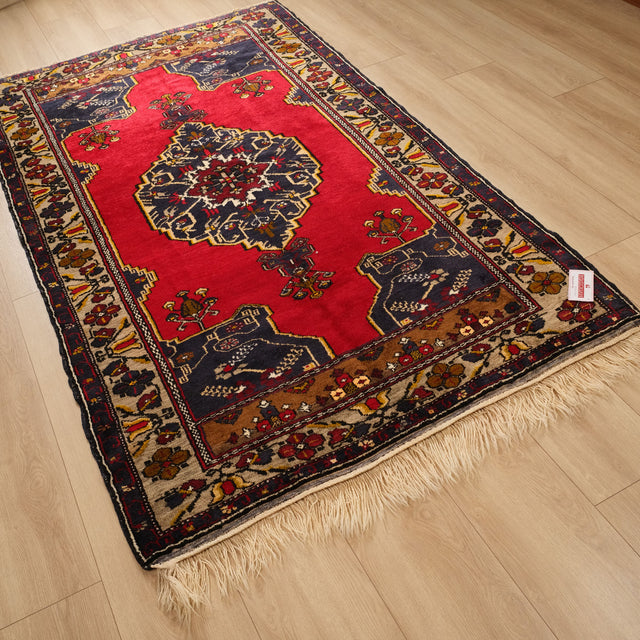 El Dokuma Anadolu Desenli Eski Adana Yörük Halısı, kırmızı, 138x235 cm — Halıcızade