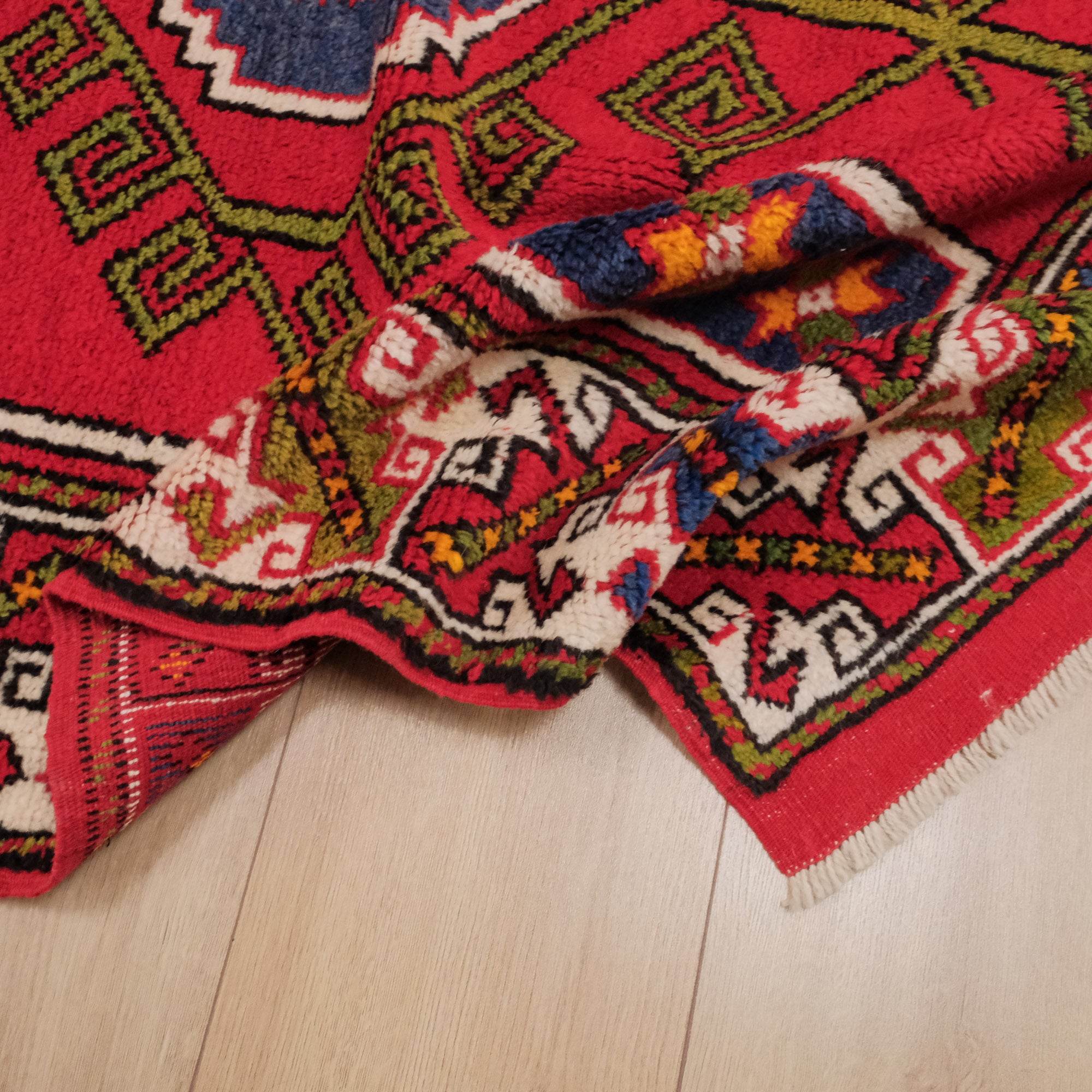 Anatolian Patterned Colorful Wool Çanakkale Village Woven Carpet