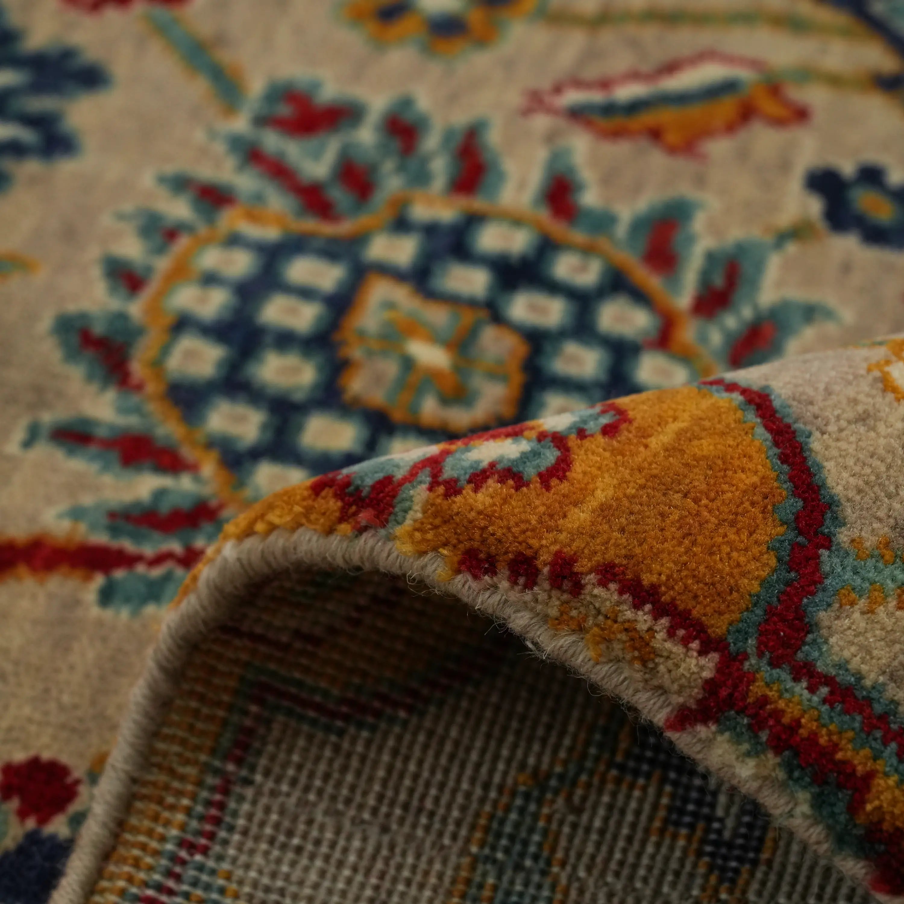 Anatolian Patterned Colorful Wool Loom Woven Rug