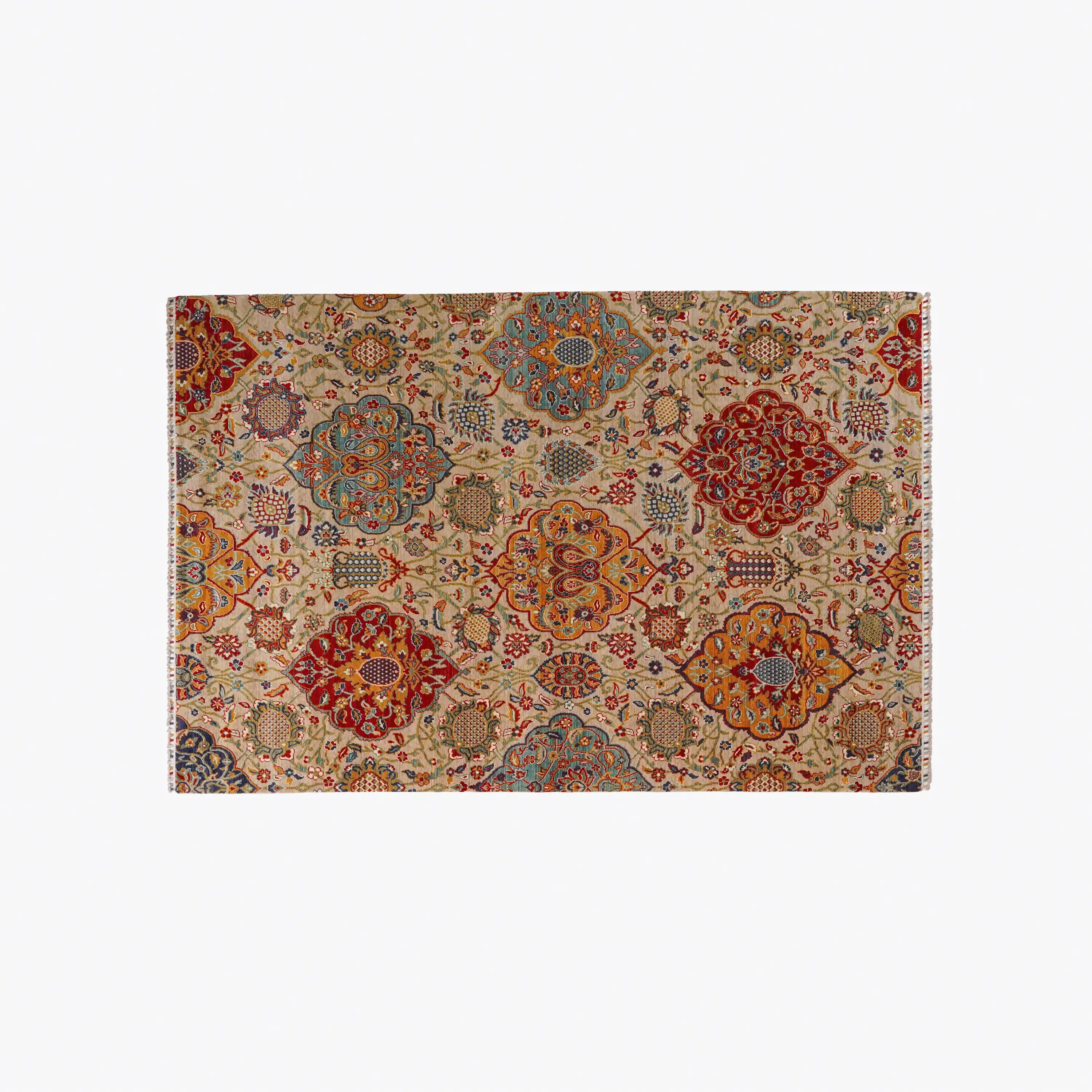 Anatolian Patterned Colorful Wool Loom Woven Rug