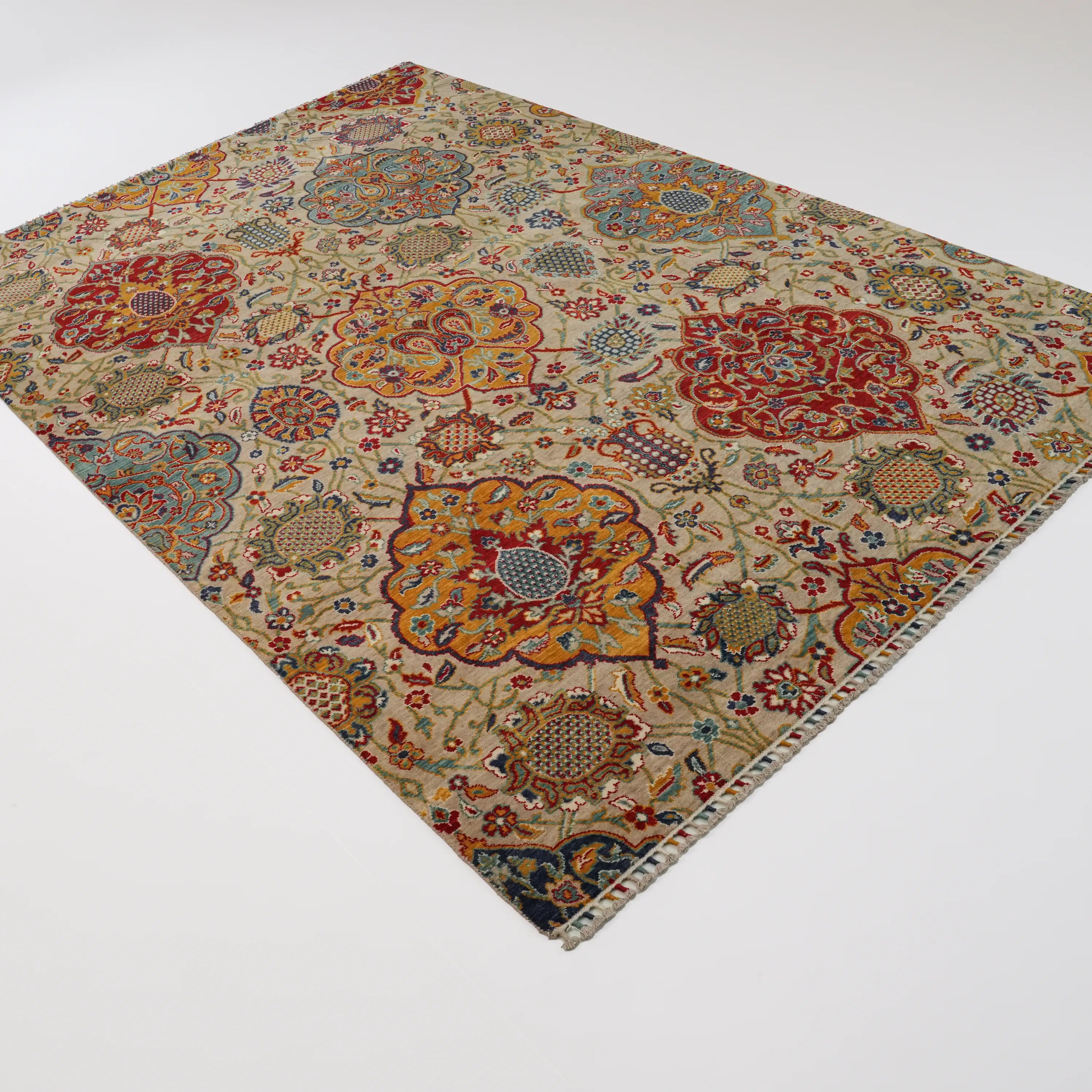 Anatolian Patterned Colorful Wool Loom Woven Rug