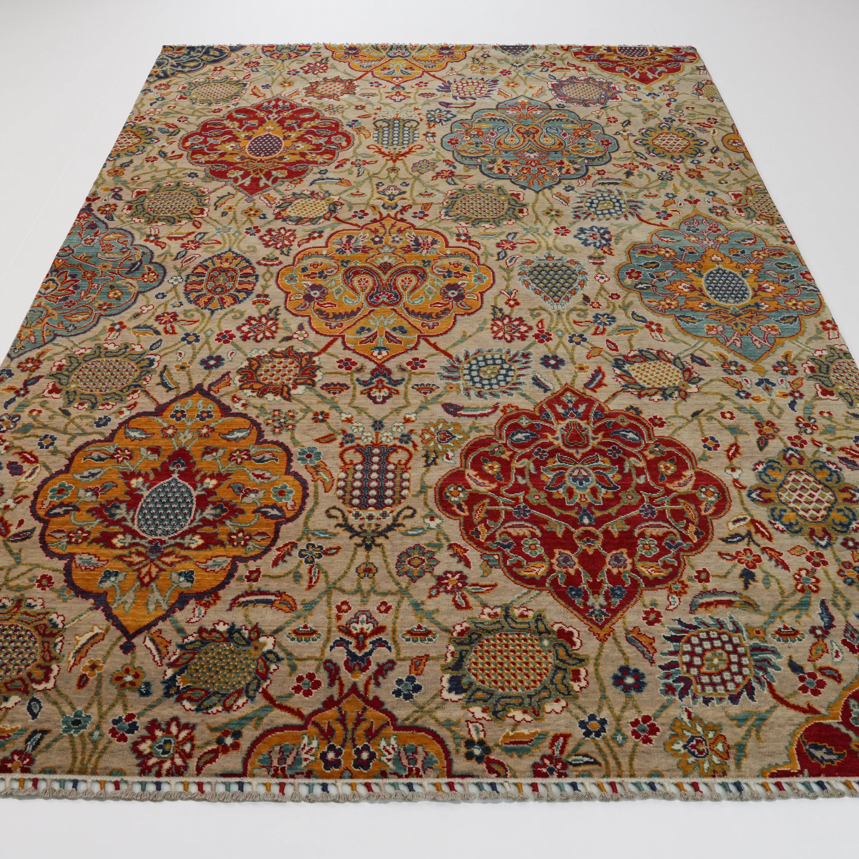 Anatolian Patterned Colorful Wool Loom Woven Rug