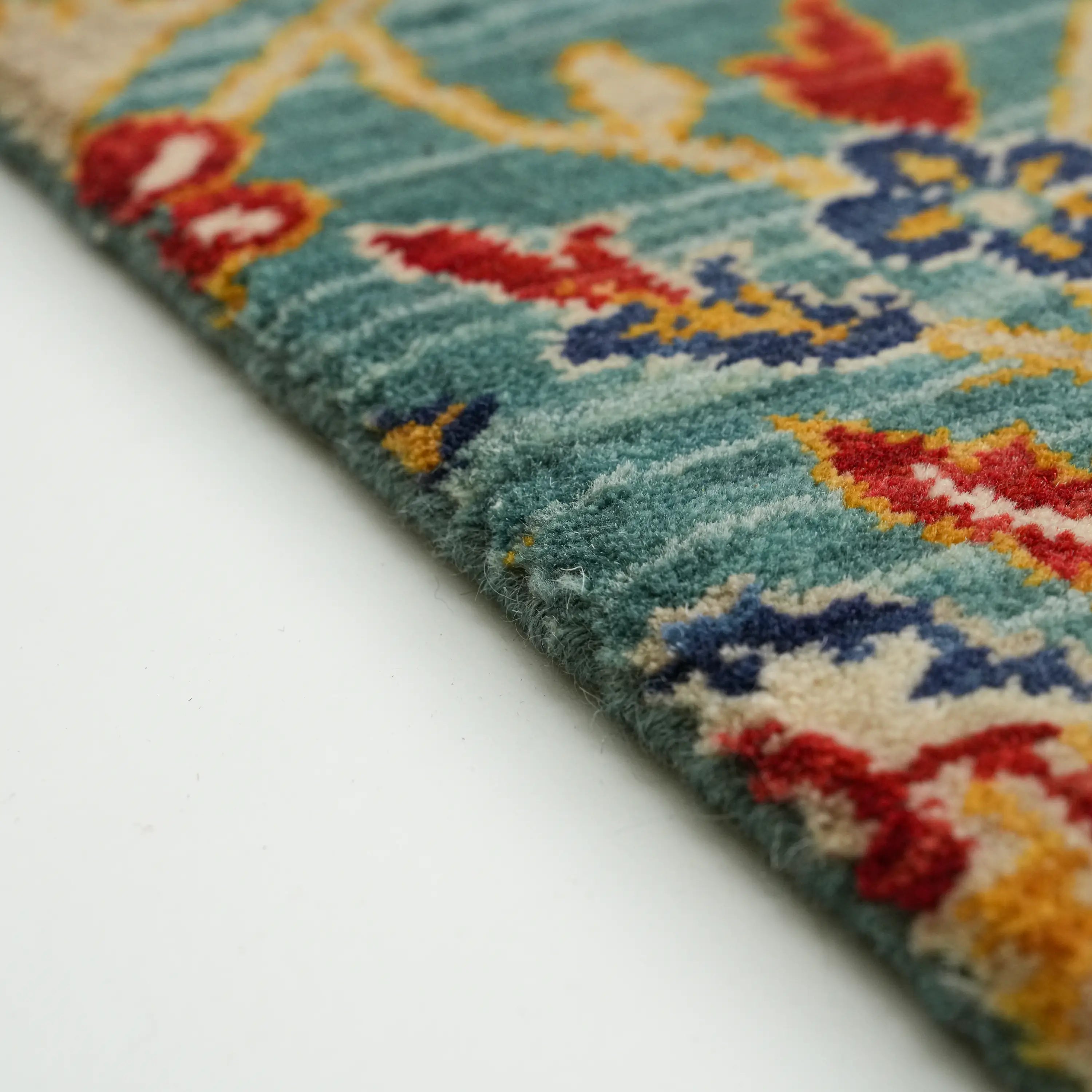 Anatolian Patterned Turquoise Wool Loom Woven Rug