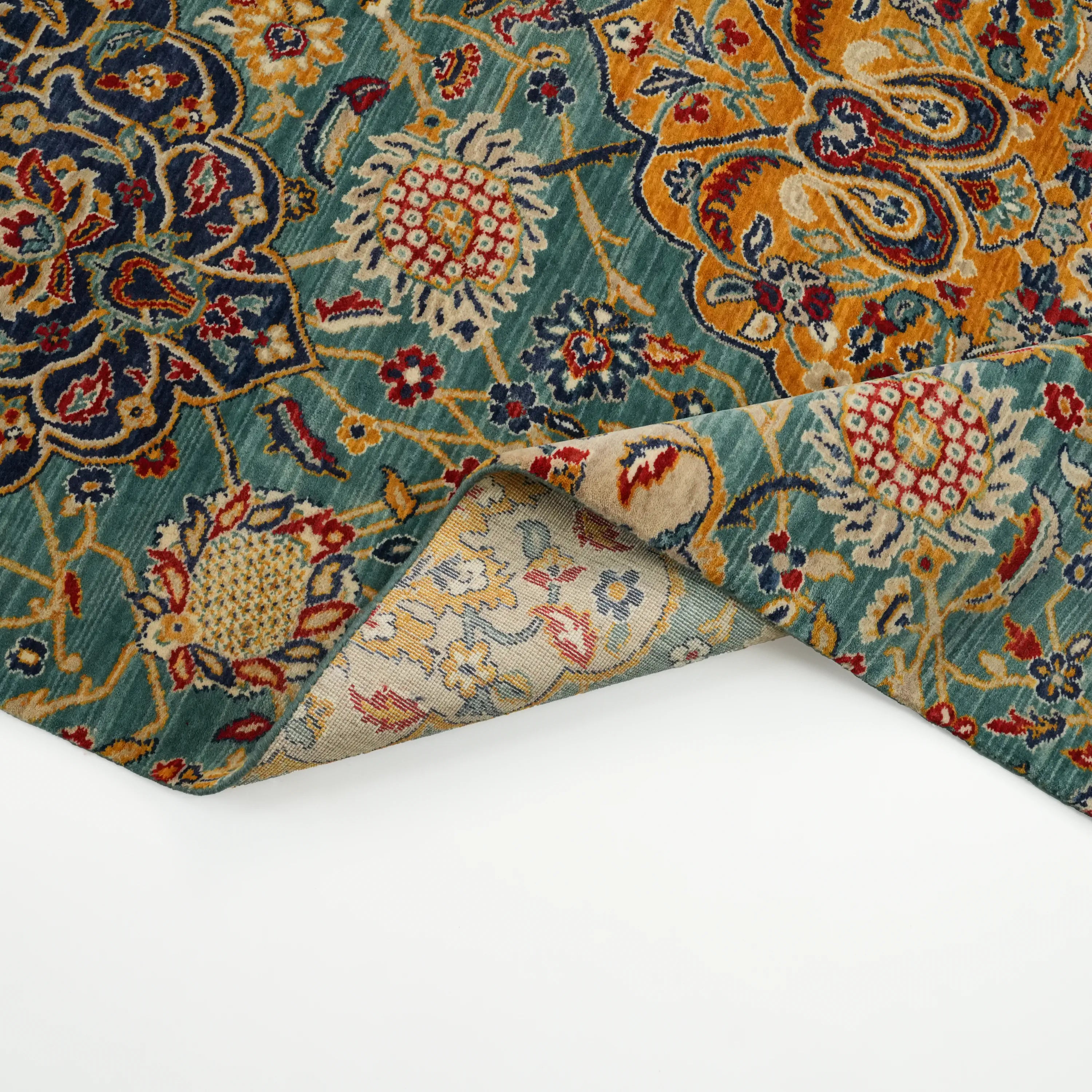 Anatolian Patterned Turquoise Wool Loom Woven Rug