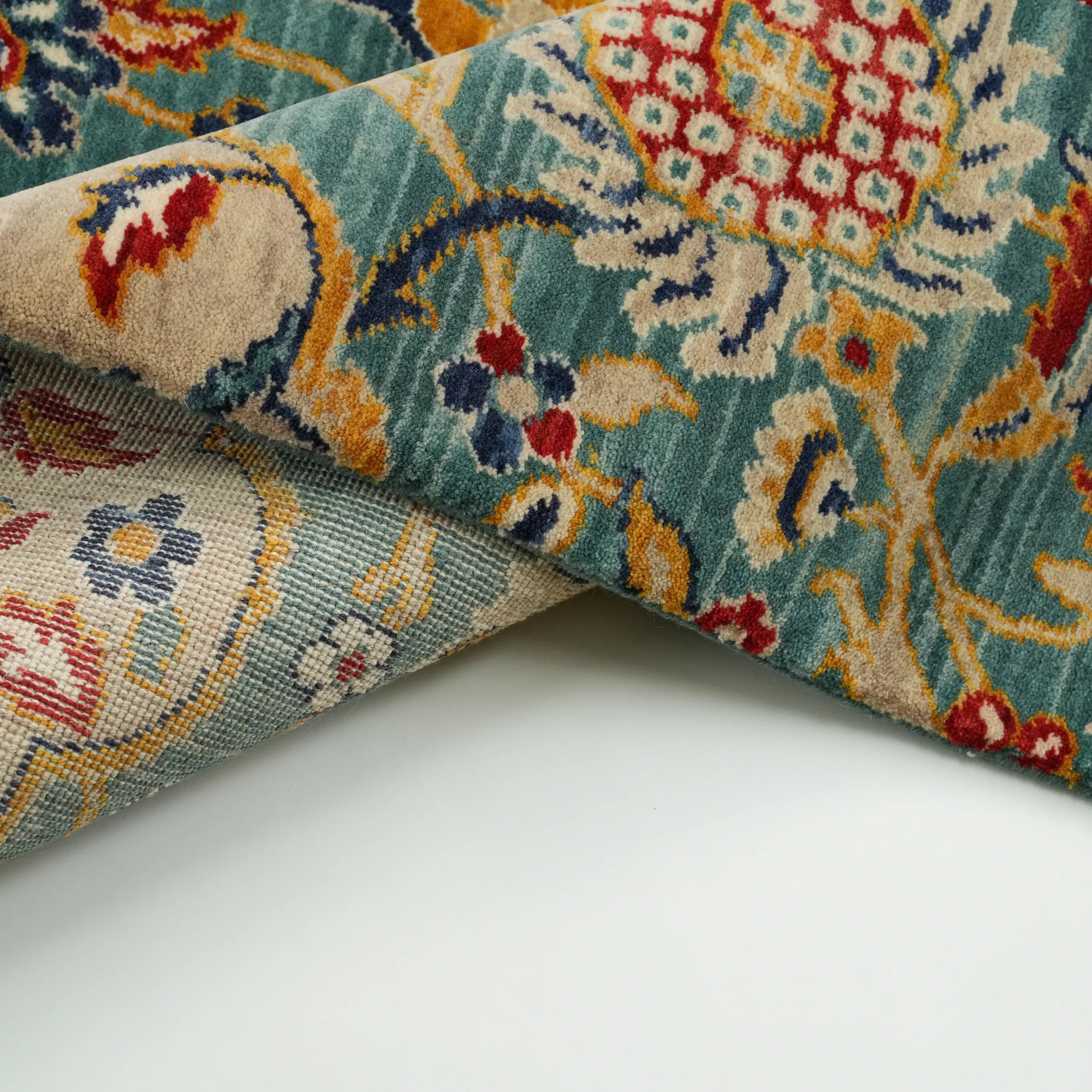 Anatolian Patterned Turquoise Wool Loom Woven Rug