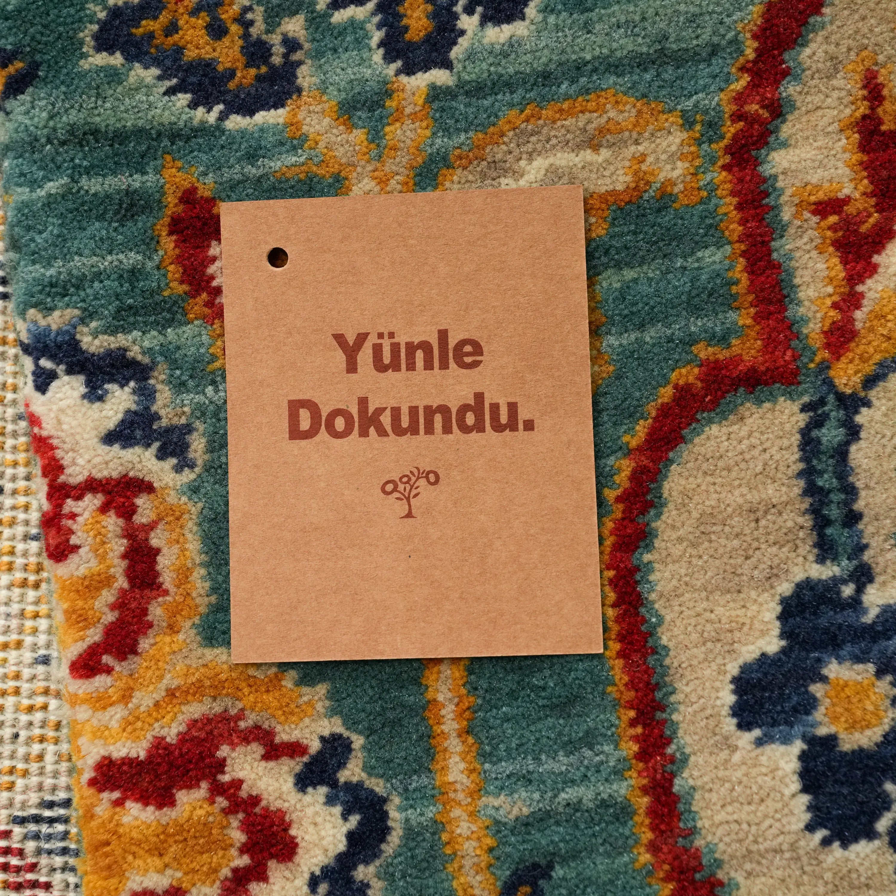 Anatolian Patterned Turquoise Wool Loom Woven Rug