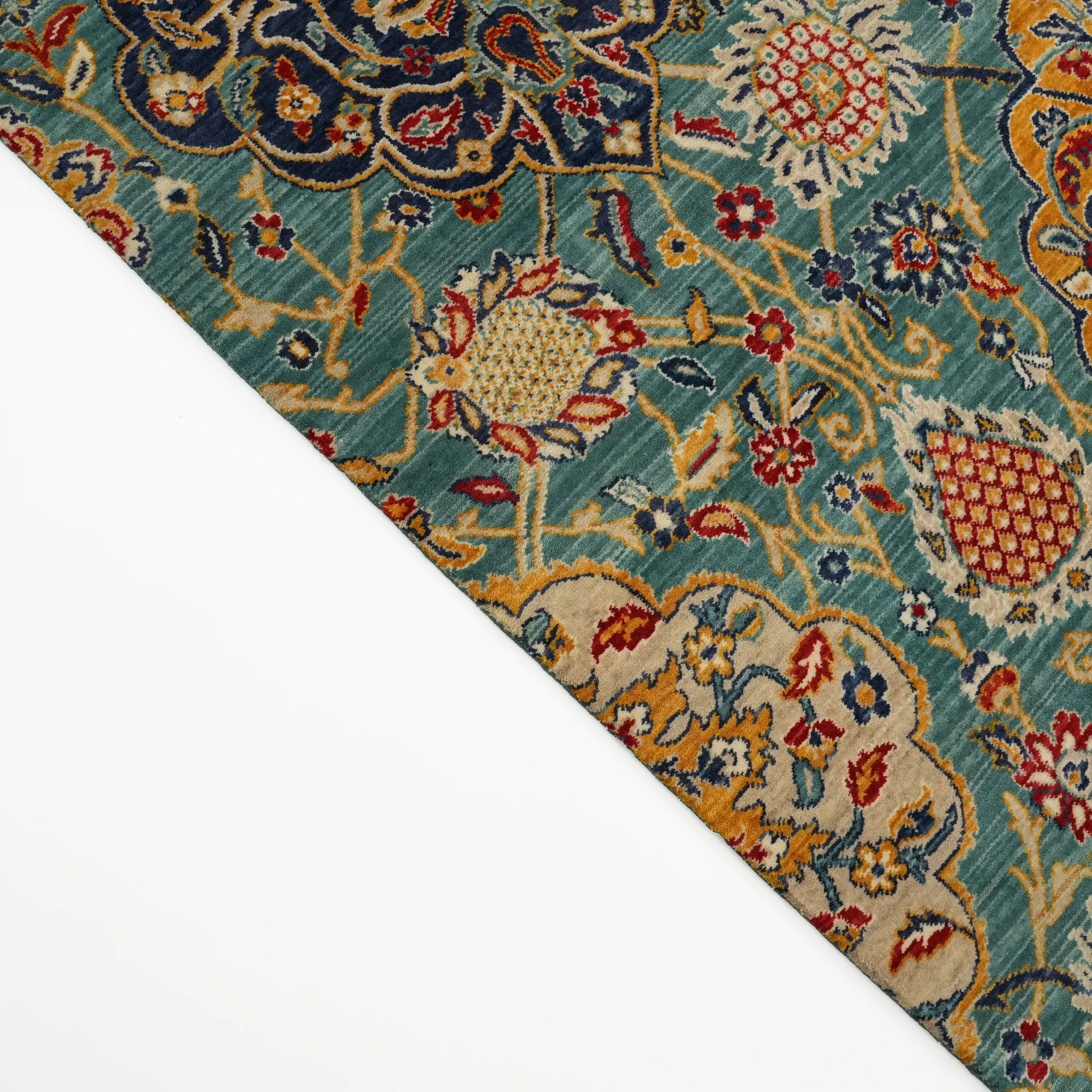 Anatolian Patterned Turquoise Wool Loom Woven Rug