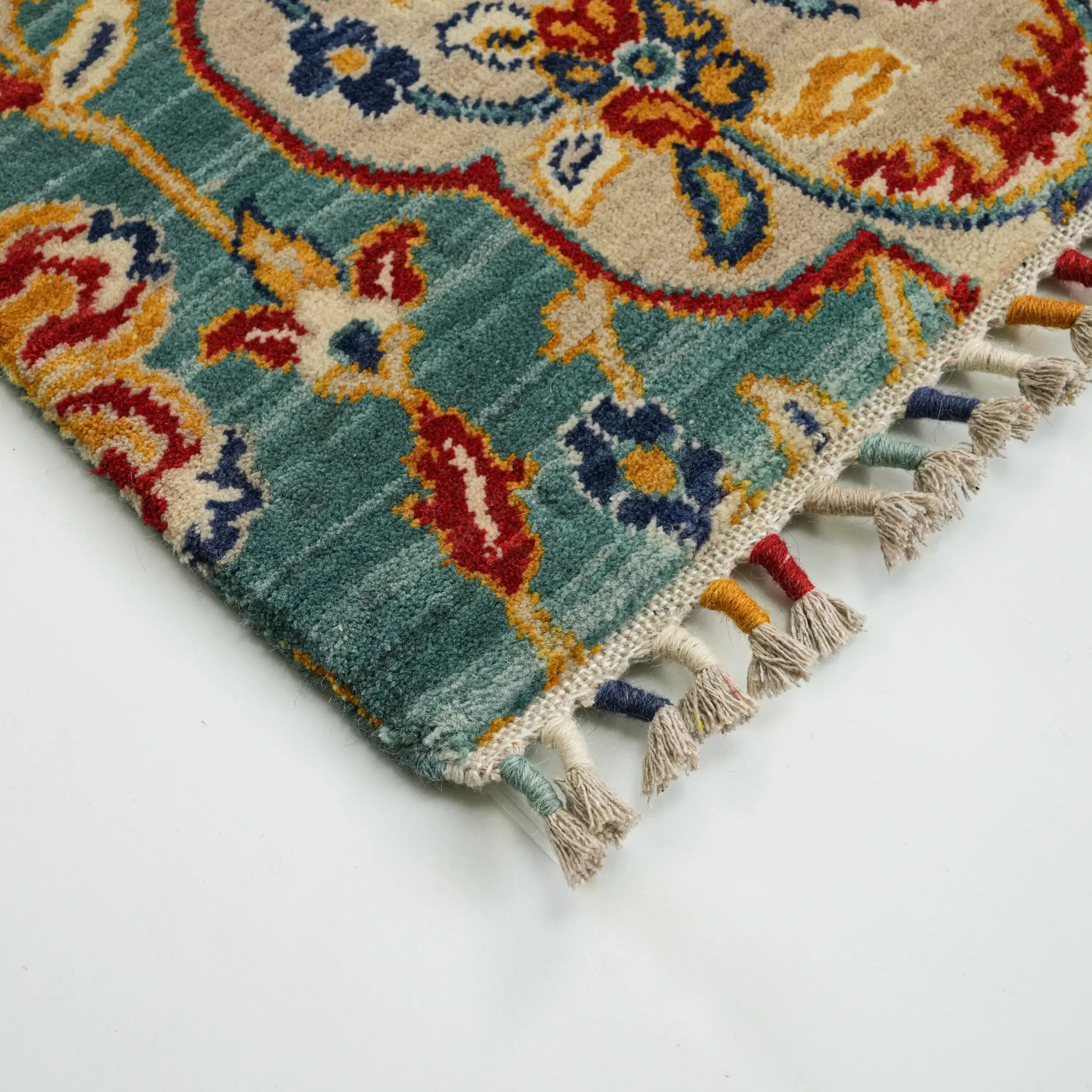 Anatolian Patterned Turquoise Wool Loom Woven Rug