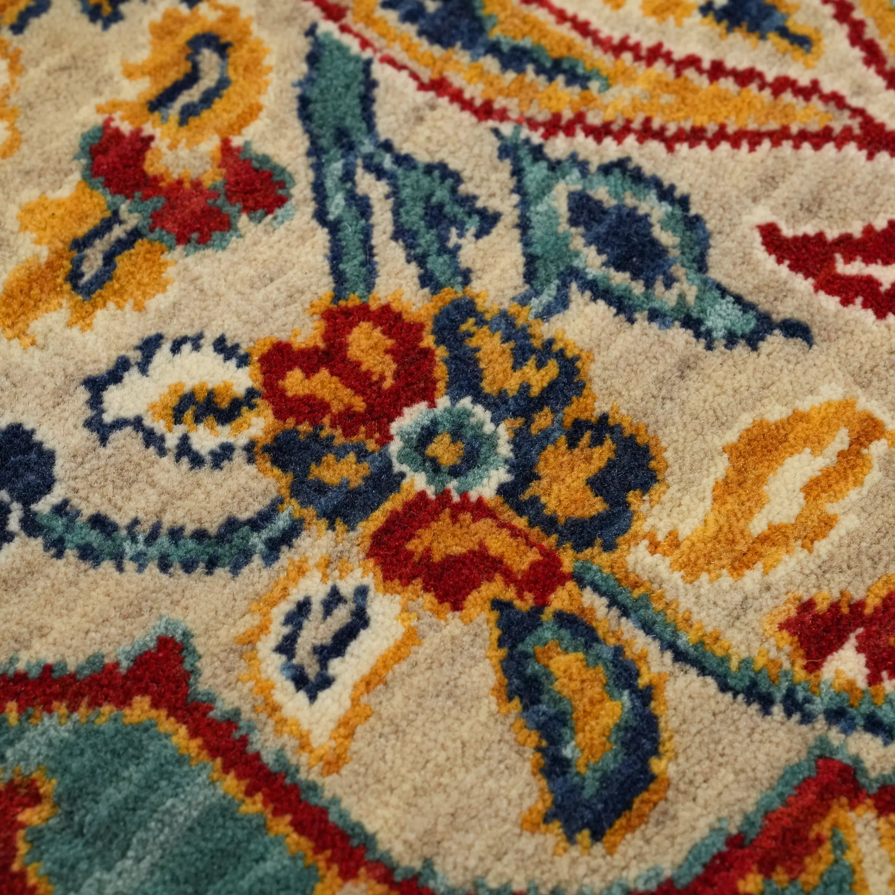 Anatolian Patterned Turquoise Wool Loom Woven Rug
