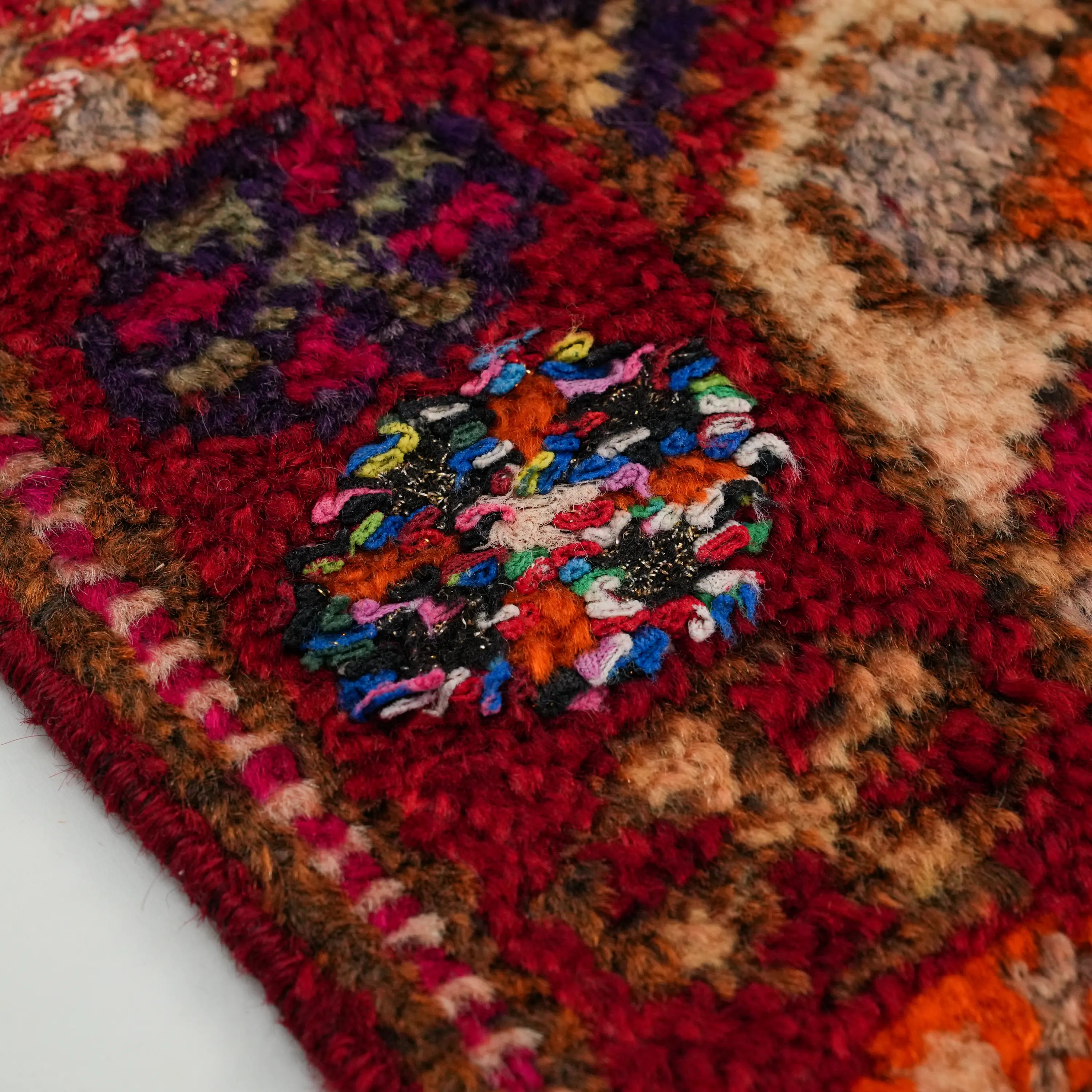 Anatolian Patterned Orange Chest Old Wool Herki Village Woven Rug