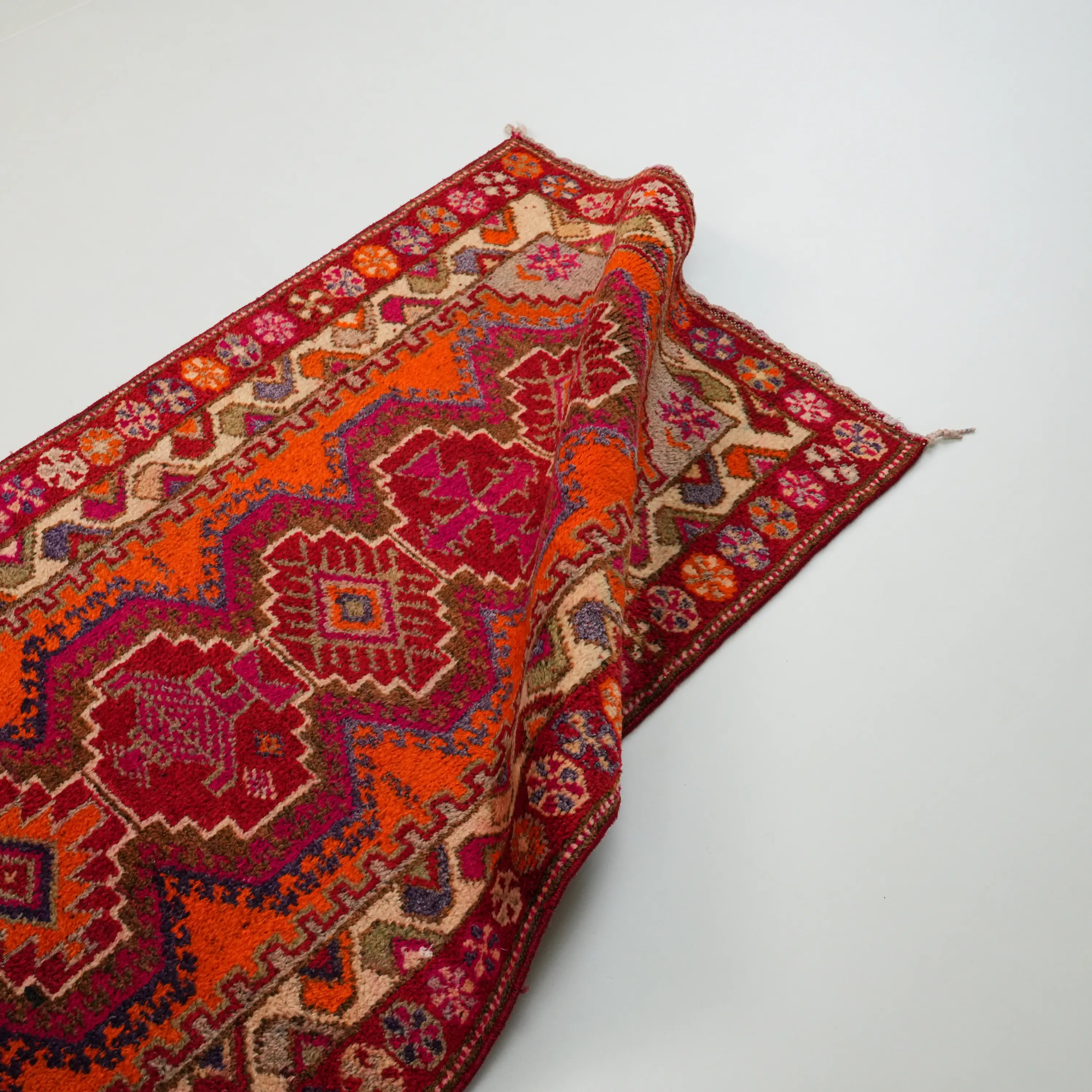 Anatolian Patterned Orange Chest Old Wool Herki Village Woven Rug