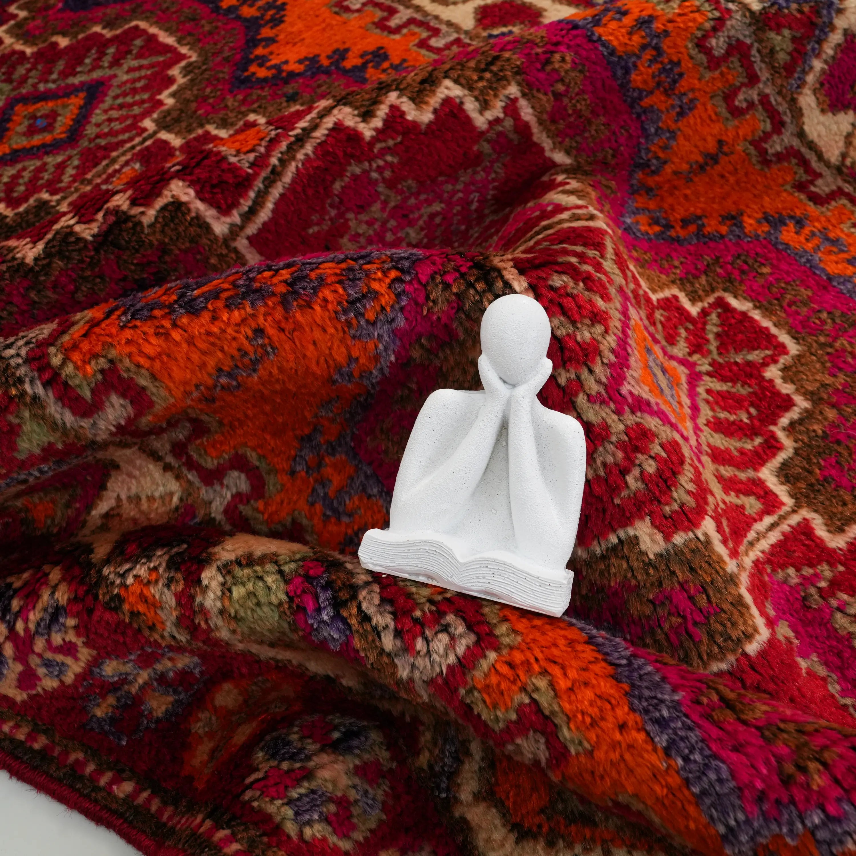 Anatolian Patterned Orange Chest Old Wool Herki Village Woven Rug