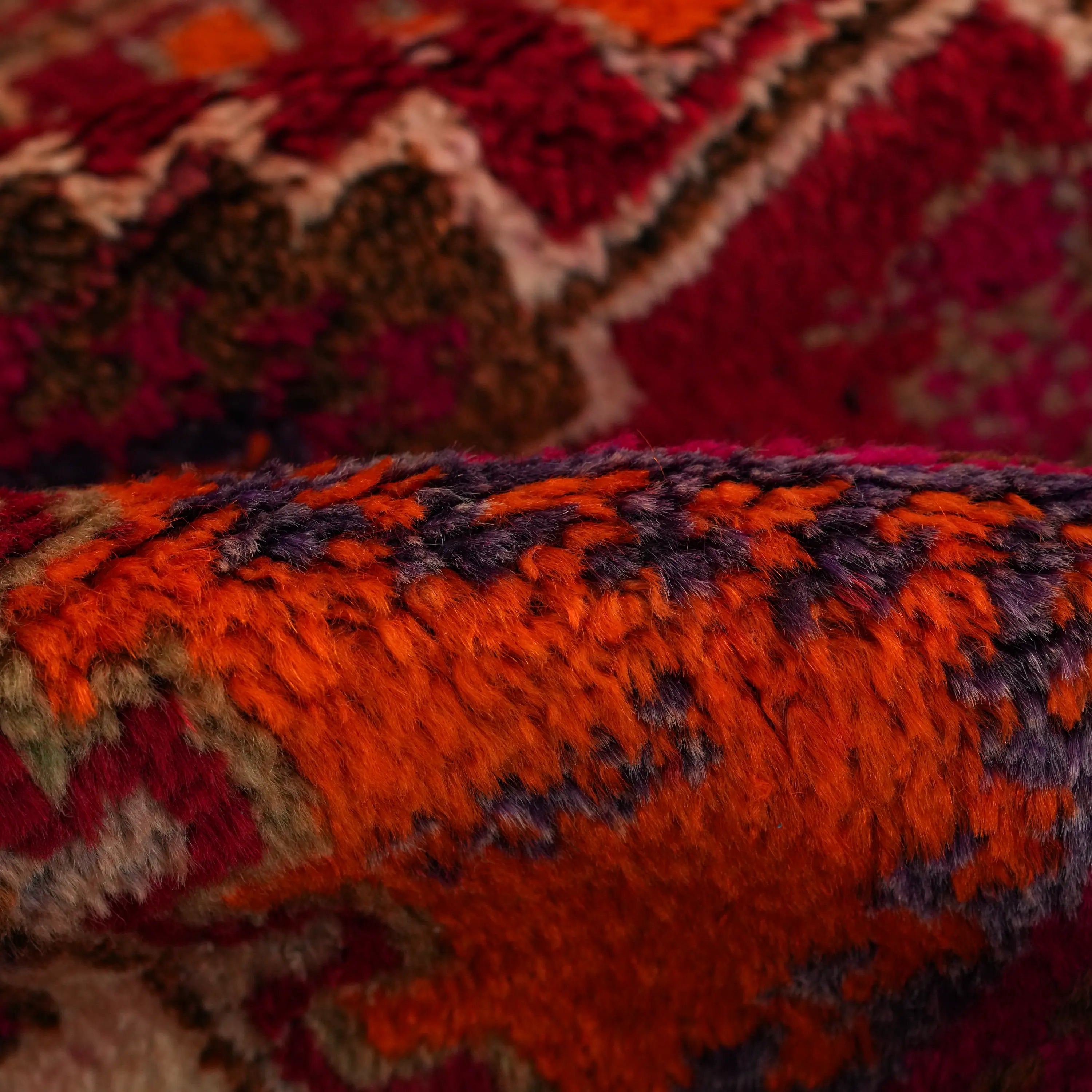 Anatolian Patterned Orange Chest Old Wool Herki Village Woven Rug