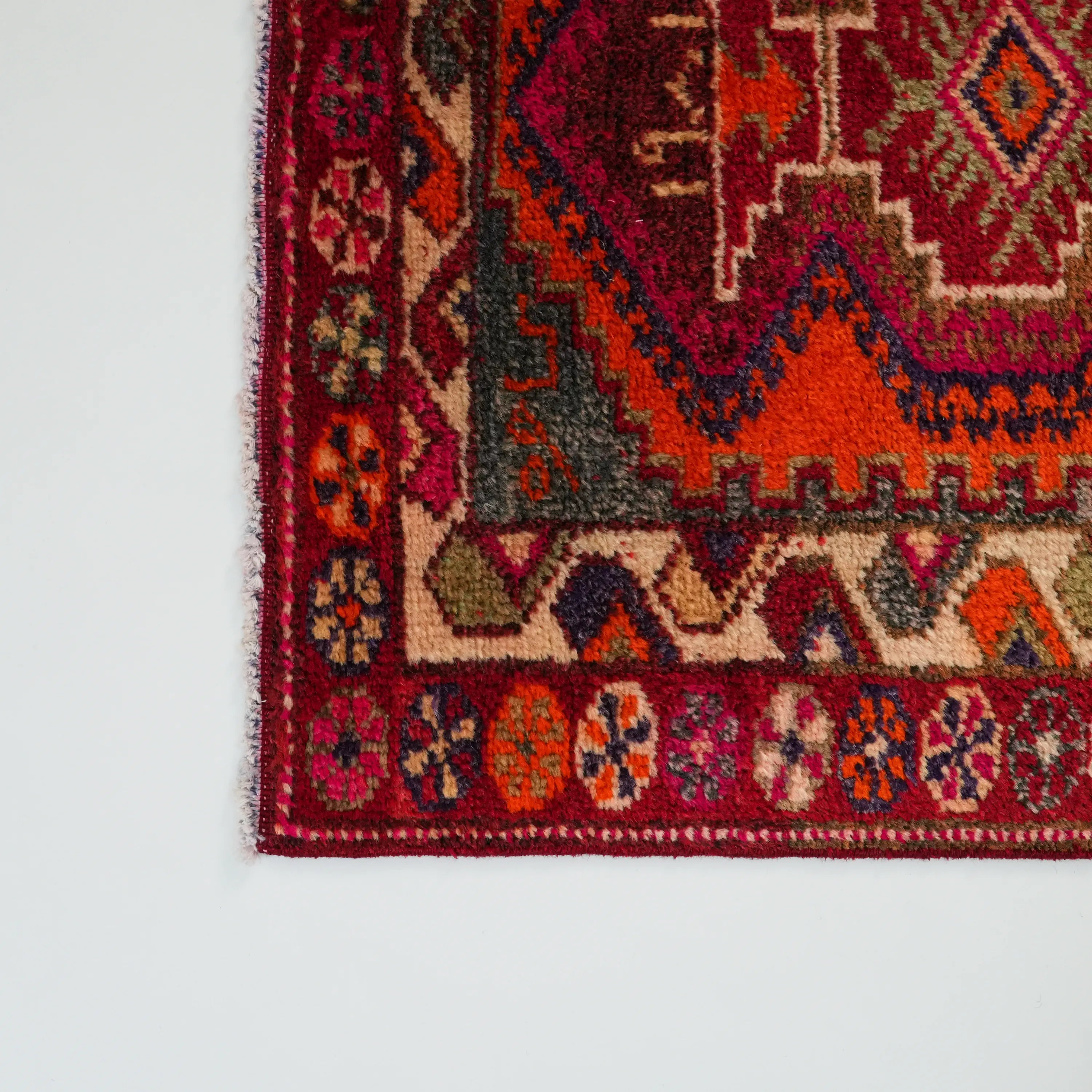 Anatolian Patterned Orange Chest Old Wool Herki Village Woven Rug