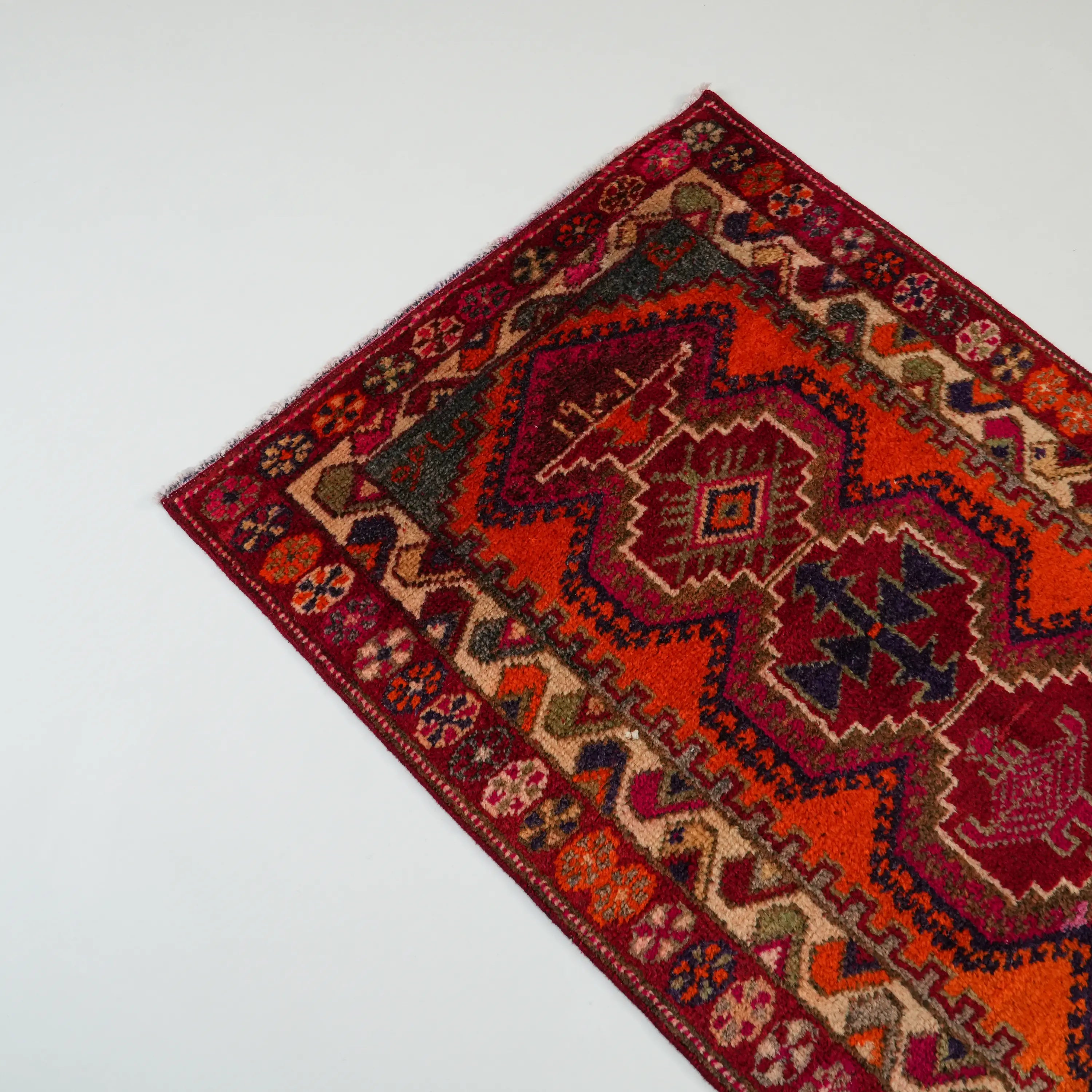 Anatolian Patterned Orange Chest Old Wool Herki Village Woven Rug
