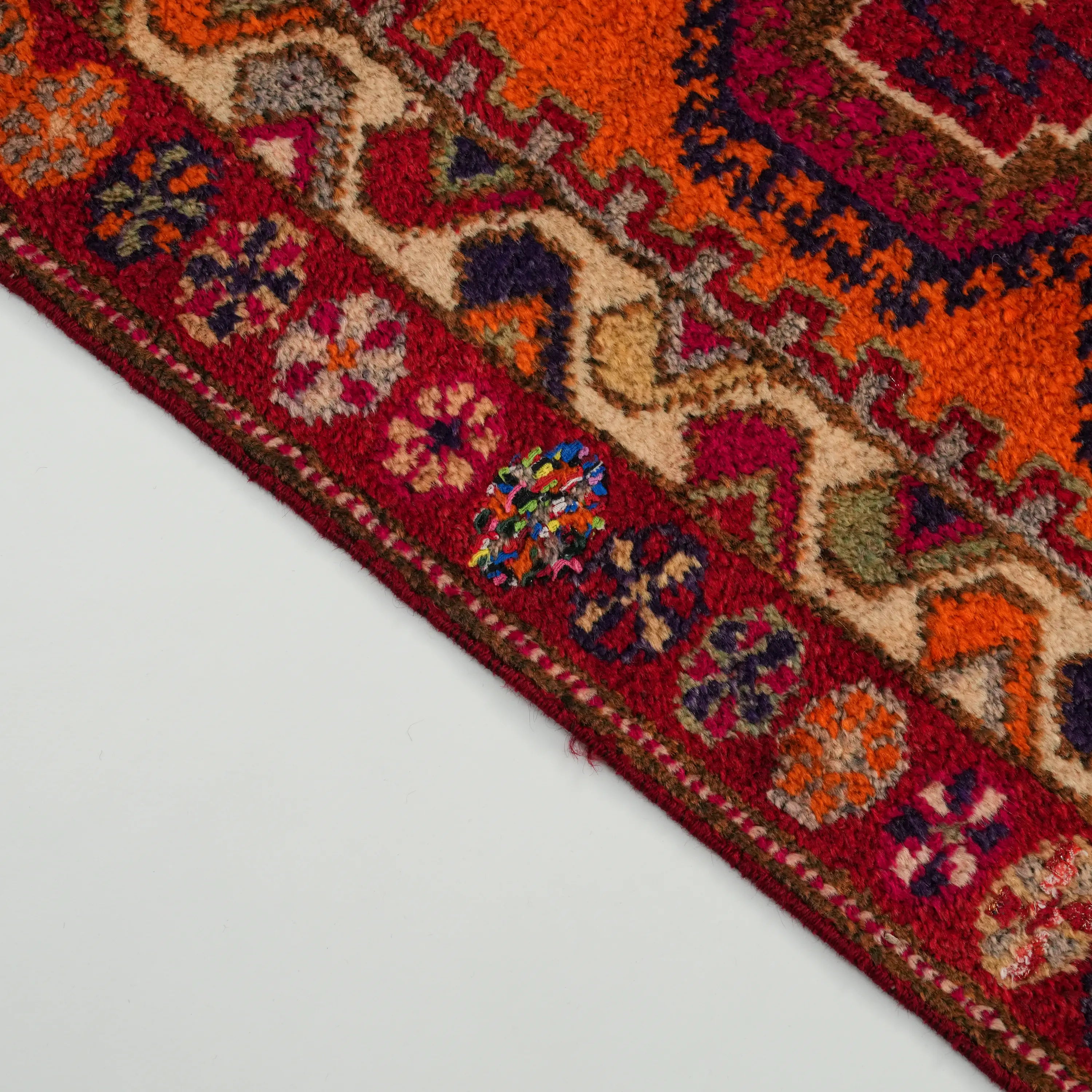 Anatolian Patterned Orange Chest Old Wool Herki Village Woven Rug