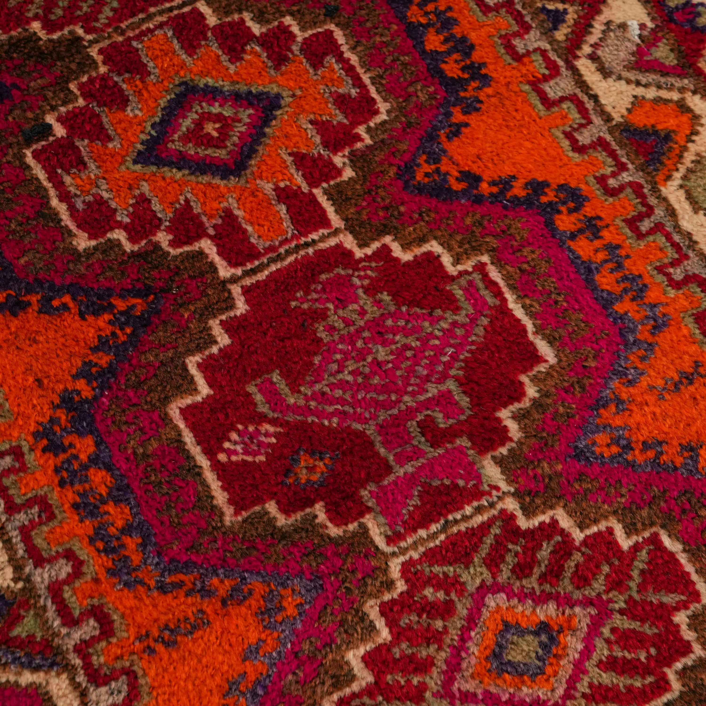 Anatolian Patterned Orange Chest Old Wool Herki Village Woven Rug
