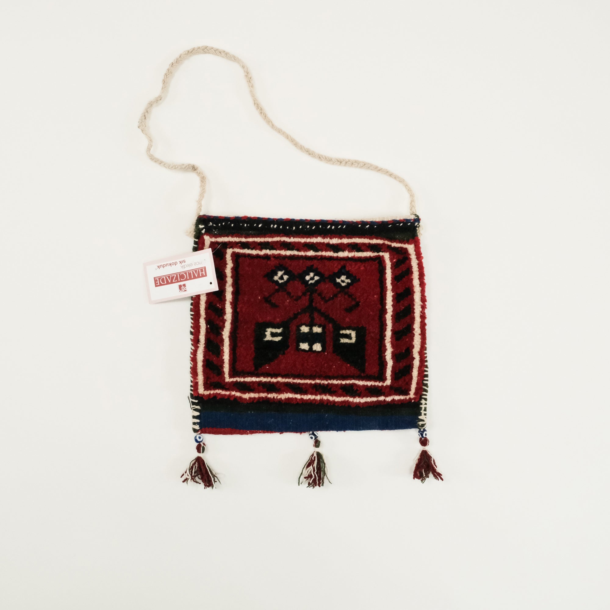 Anadolu Desenli Yün Kırmızı El Dokuma Halı Çanta