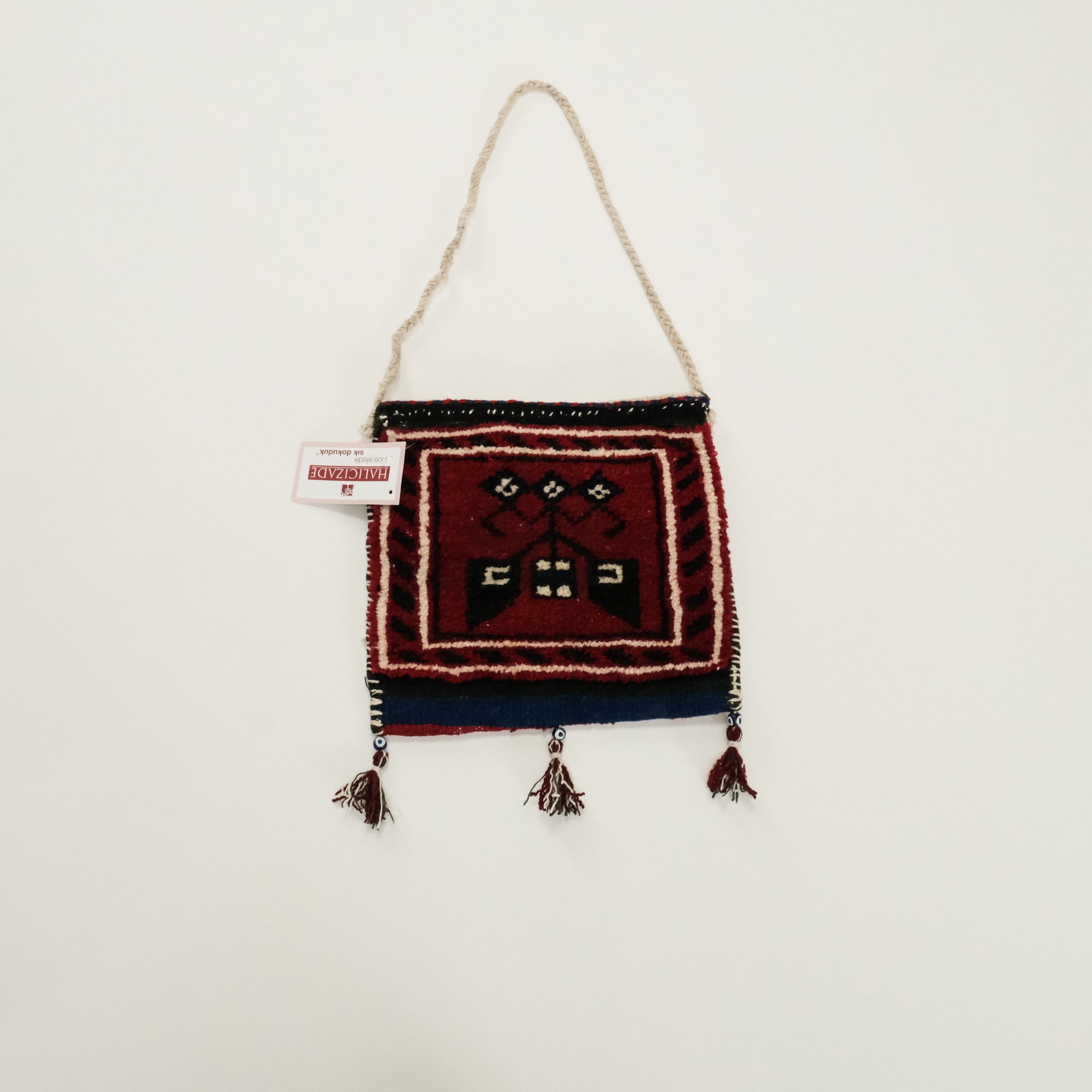 Anadolu Desenli Yün Kırmızı El Dokuma Halı Çanta