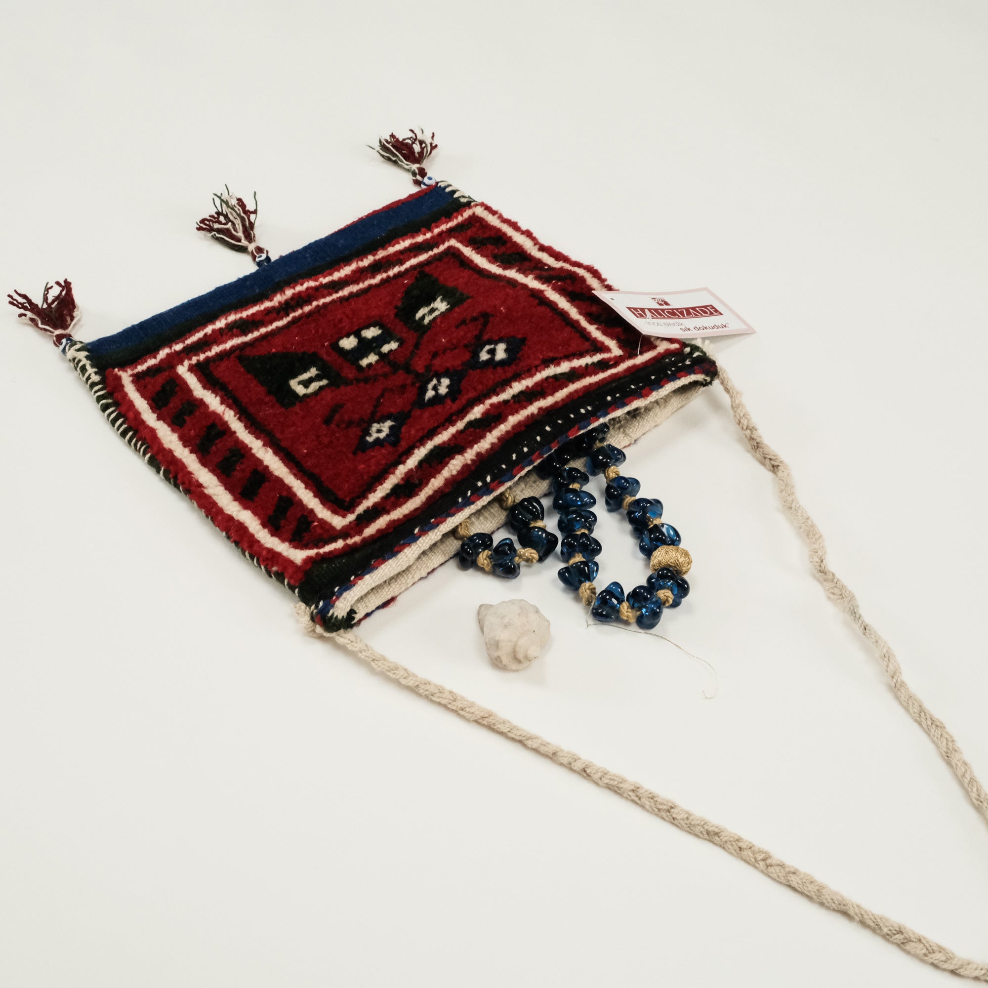 Anadolu Desenli Yün Kırmızı El Dokuma Halı Çanta