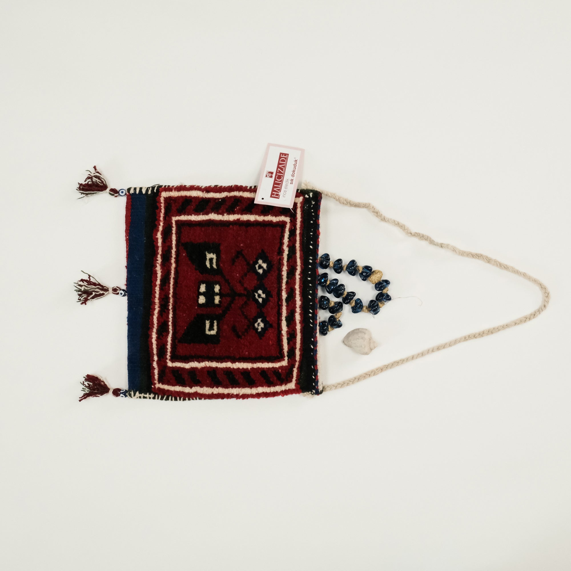 Anadolu Desenli Yün Kırmızı El Dokuma Halı Çanta