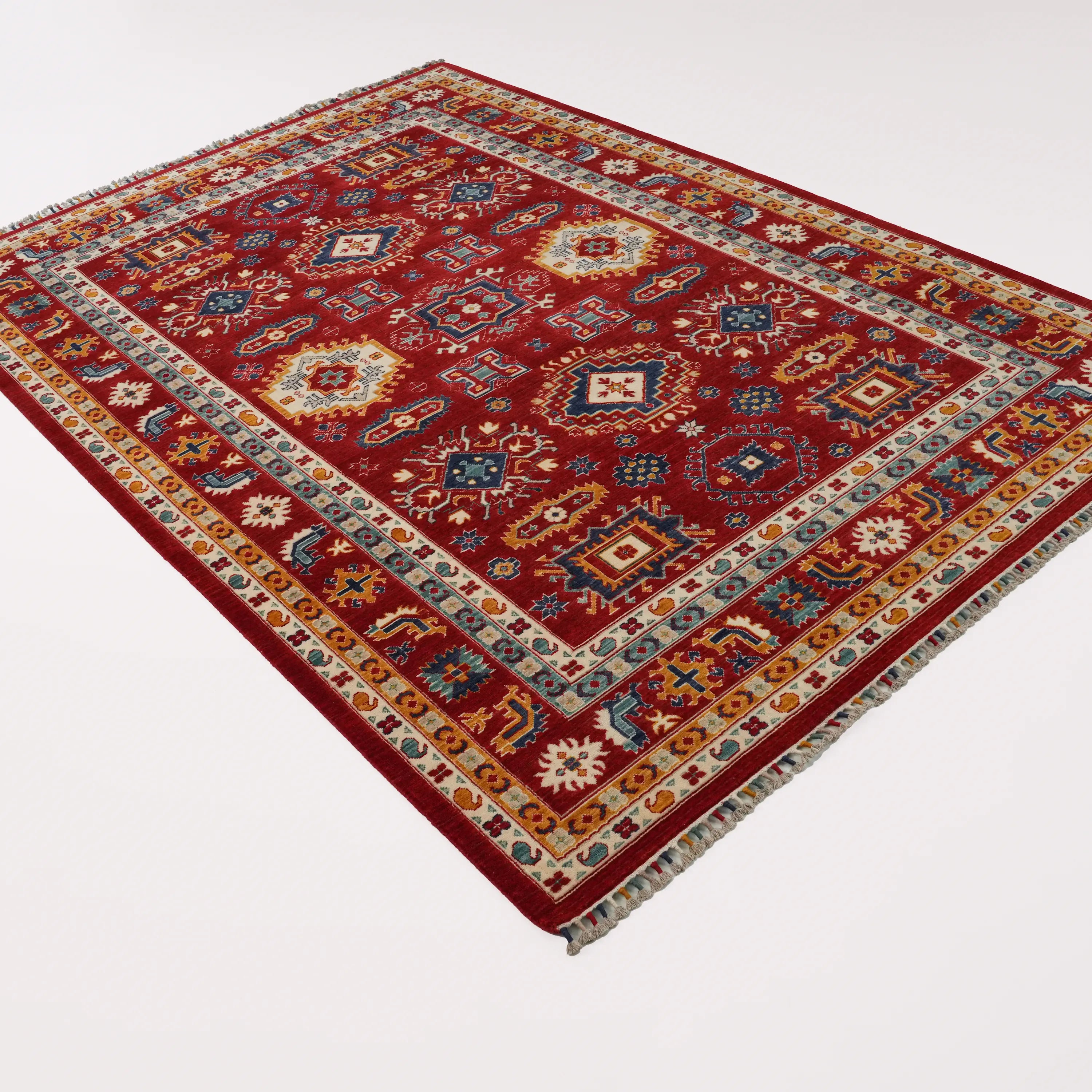 Anatolian Patterned Wool Red Loom Woven Rug