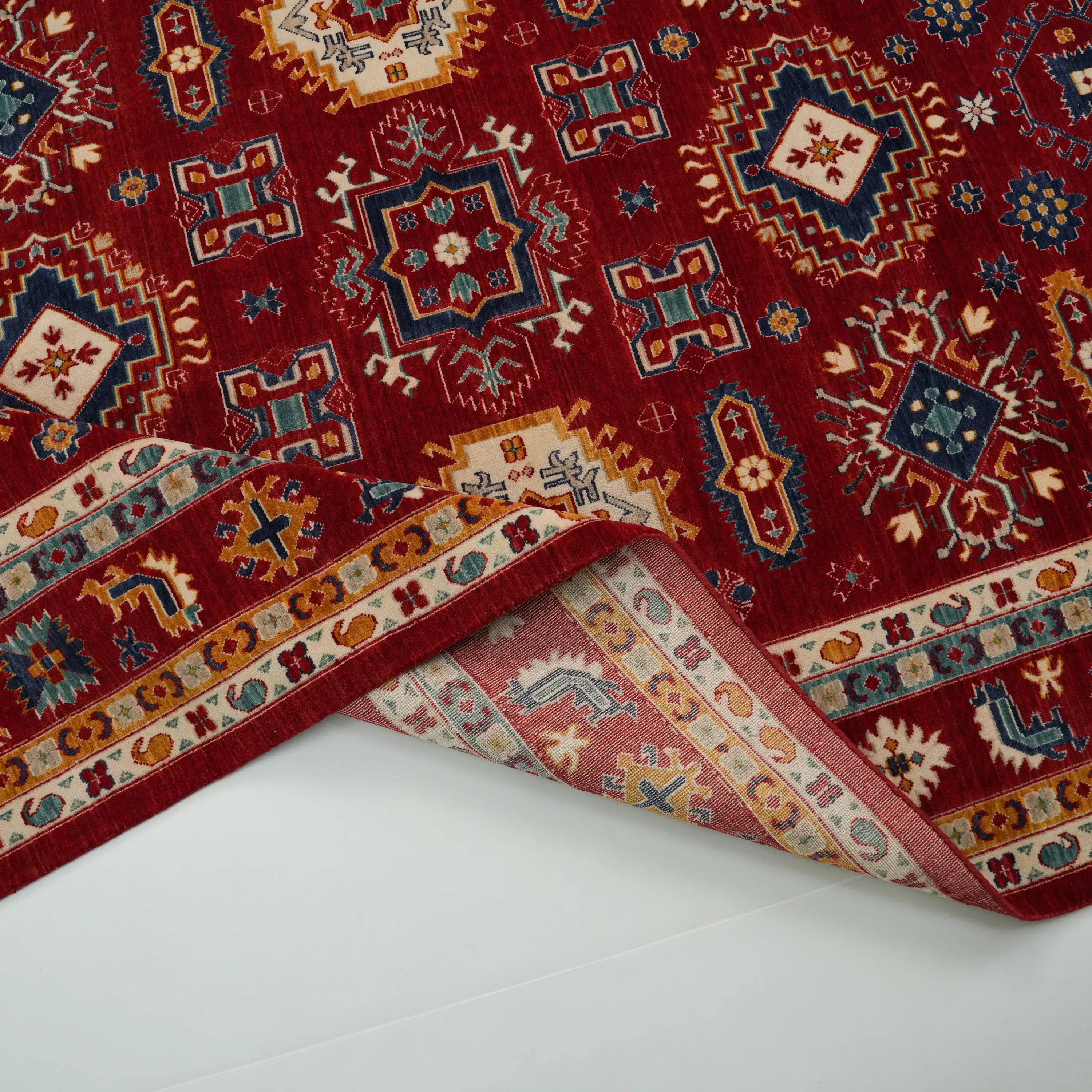 Anatolian Patterned Wool Red Loom Woven Rug