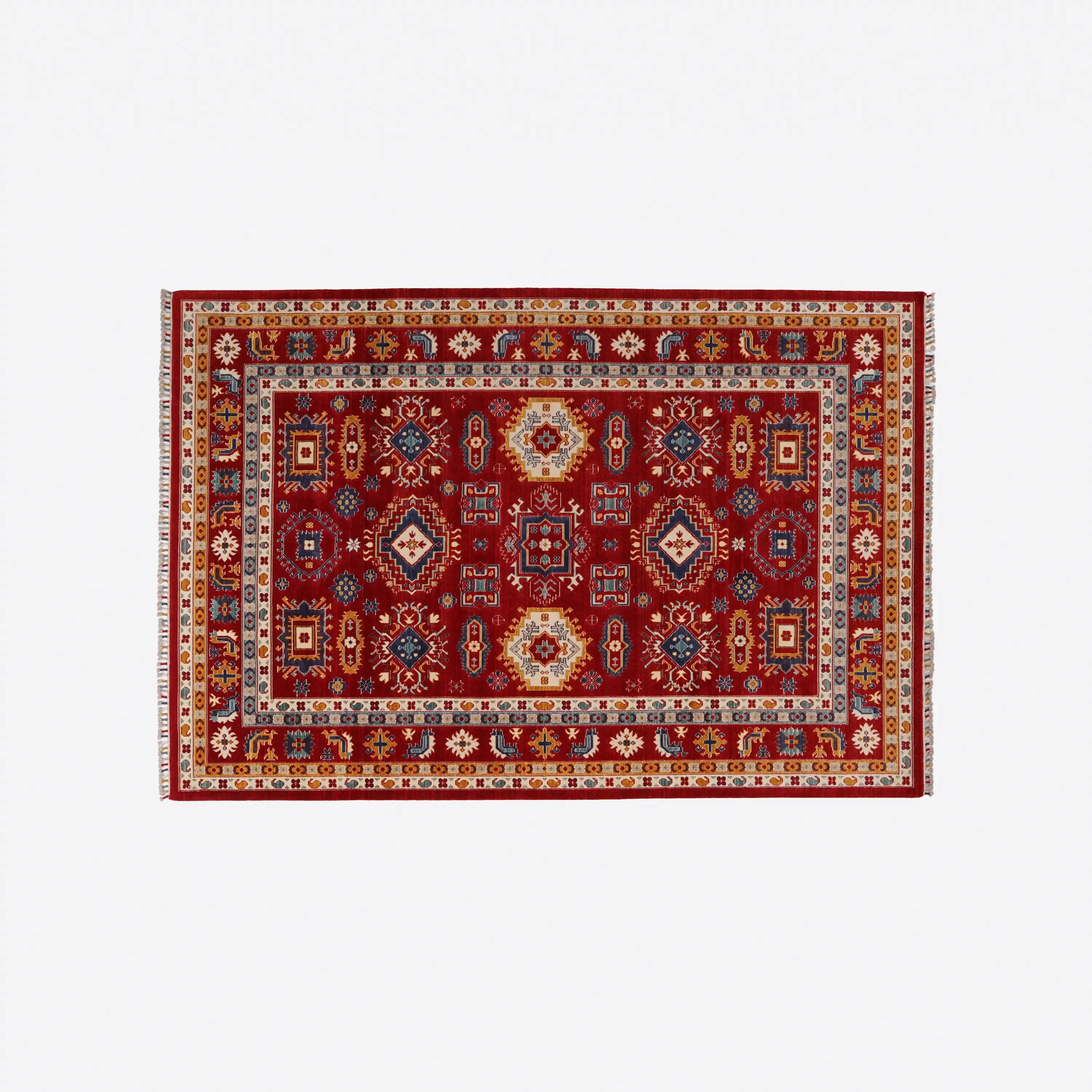 Anatolian Patterned Wool Red Loom Woven Rug