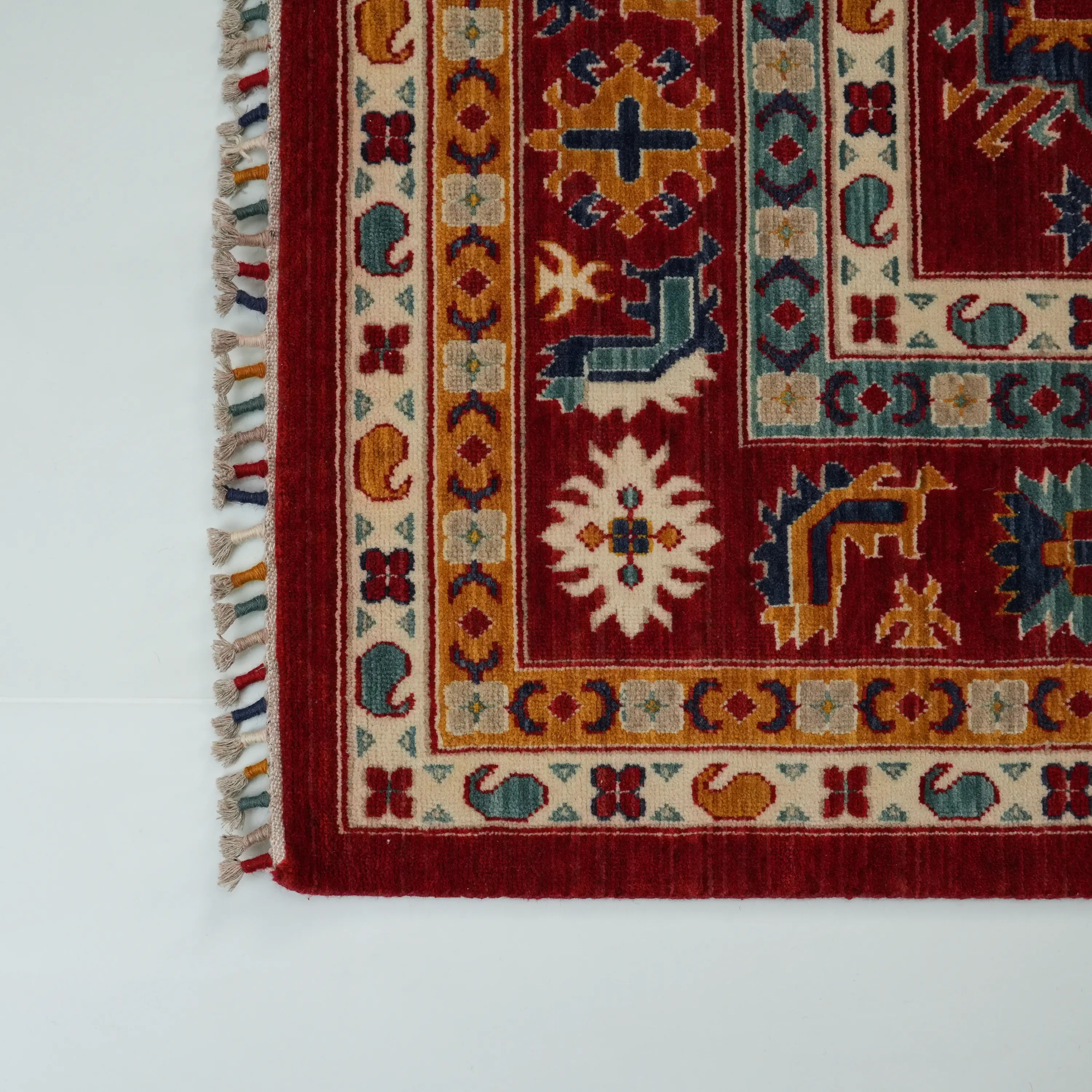 Anatolian Patterned Wool Red Loom Woven Rug