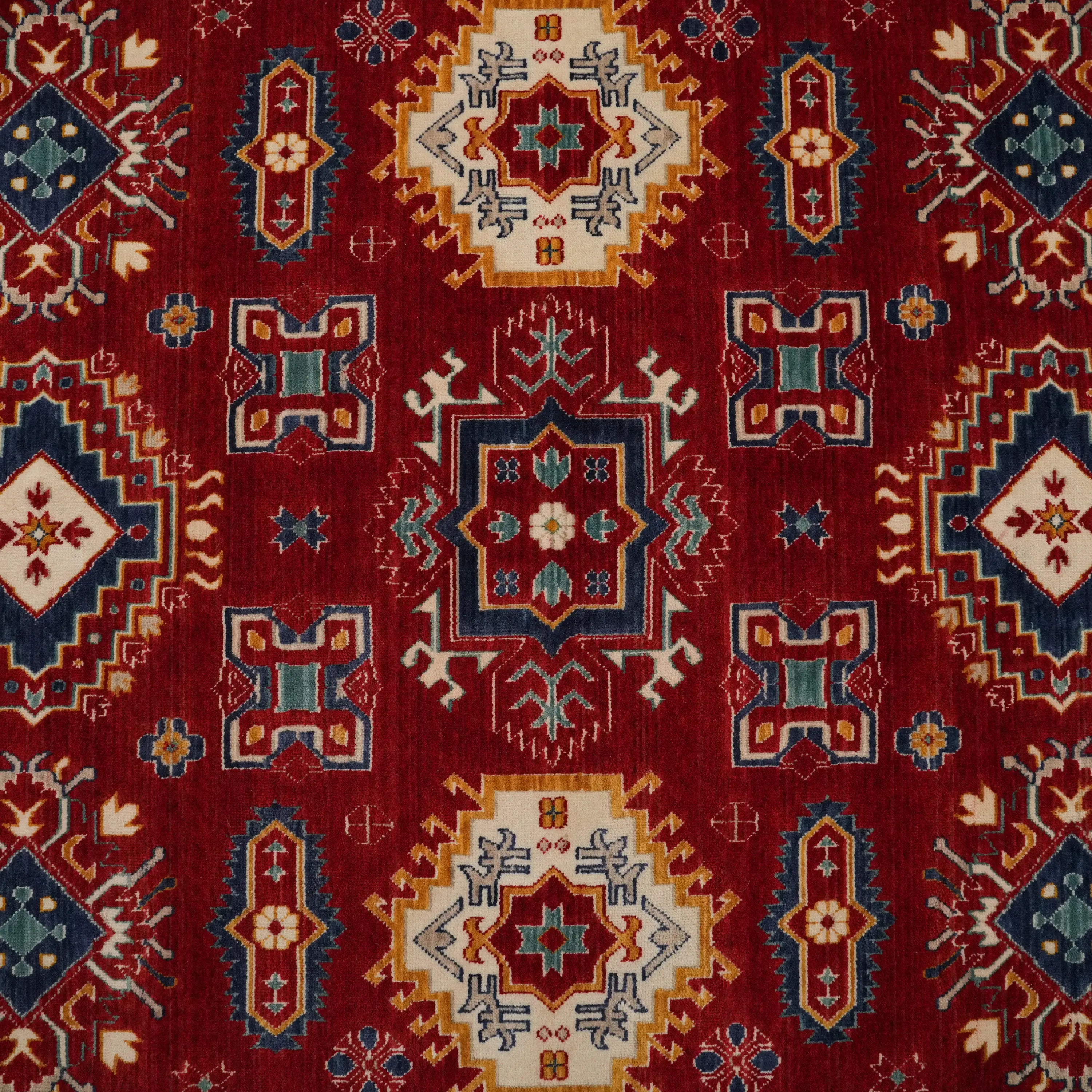 Anatolian Patterned Wool Red Loom Woven Rug