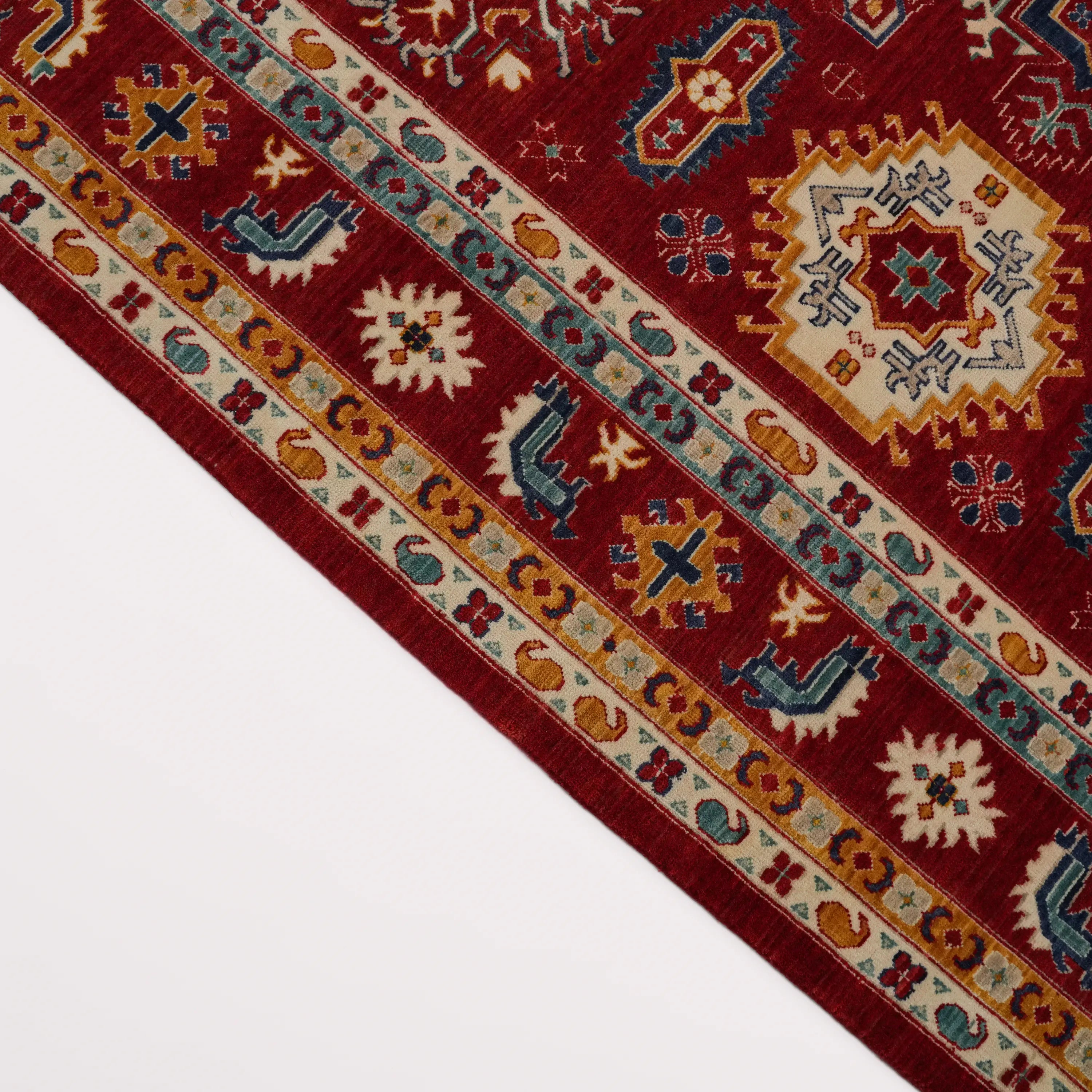 Anatolian Patterned Wool Red Loom Woven Rug