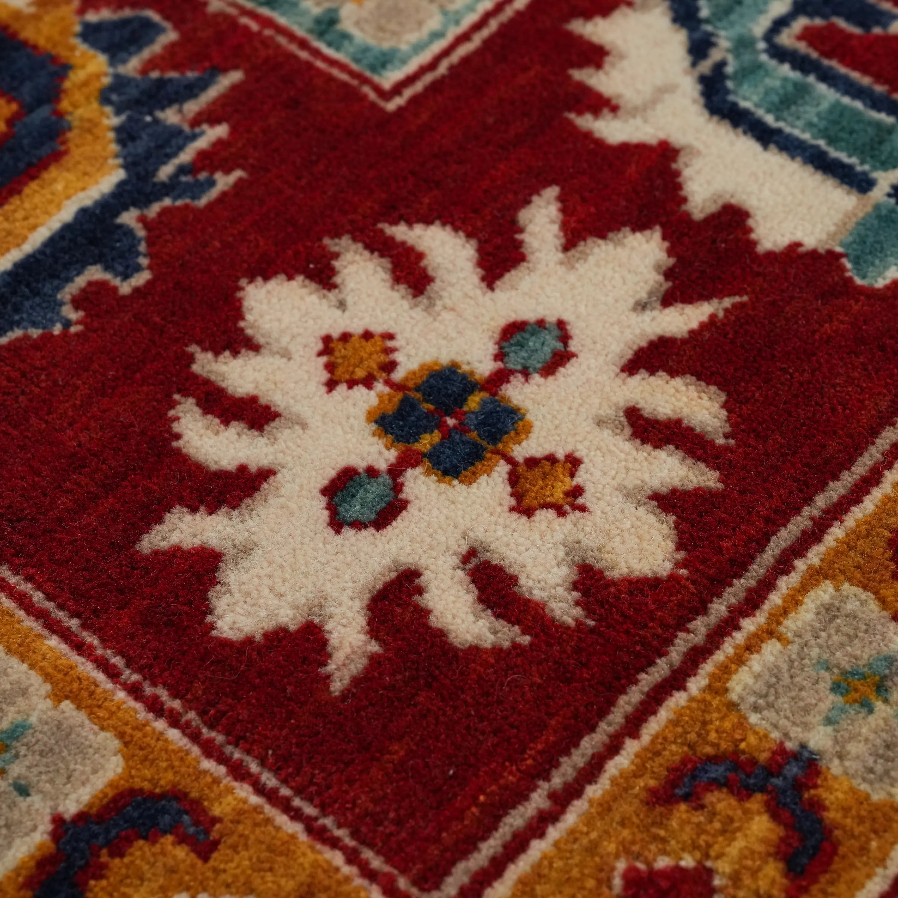 Anatolian Patterned Wool Red Loom Woven Rug