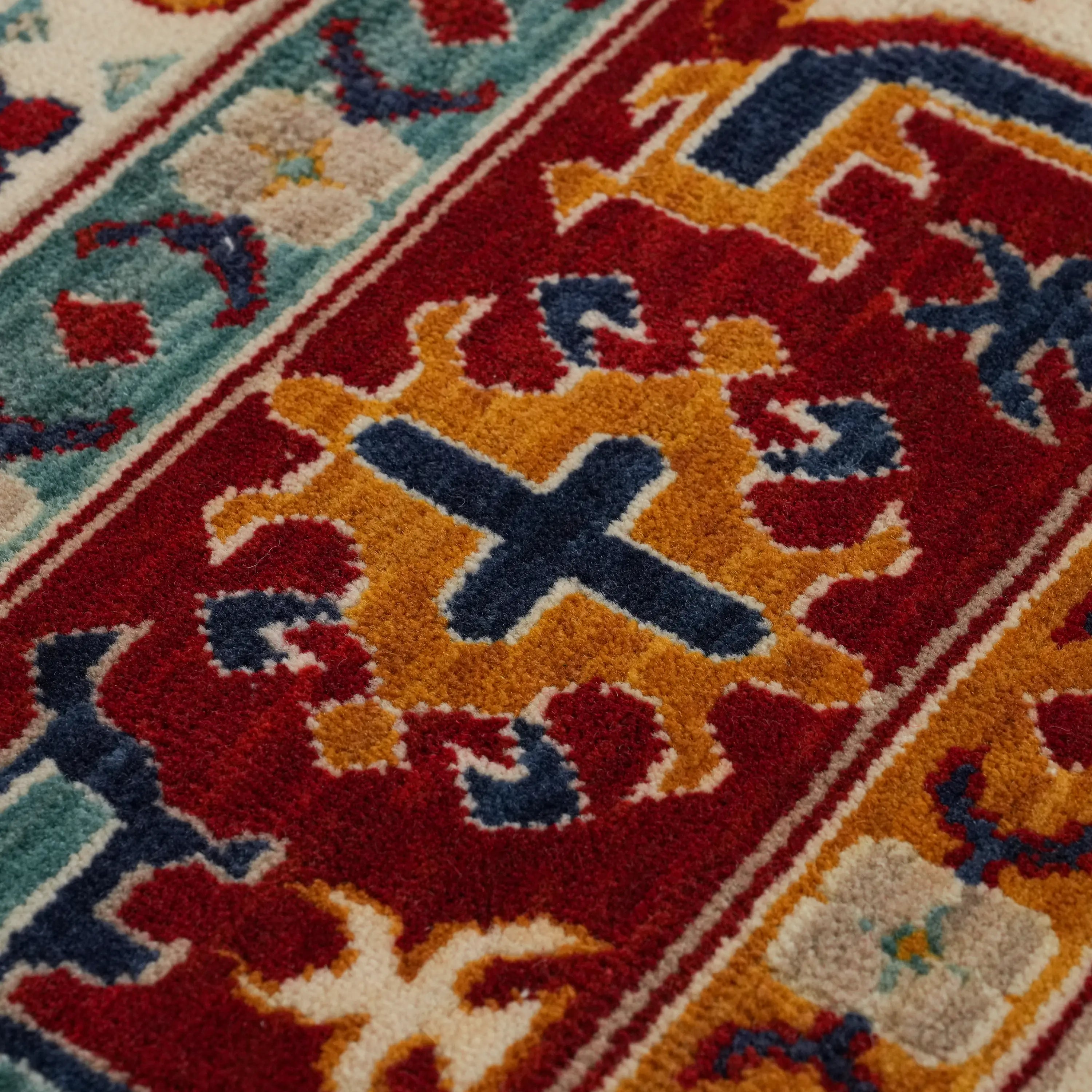 Anatolian Patterned Wool Red Loom Woven Rug