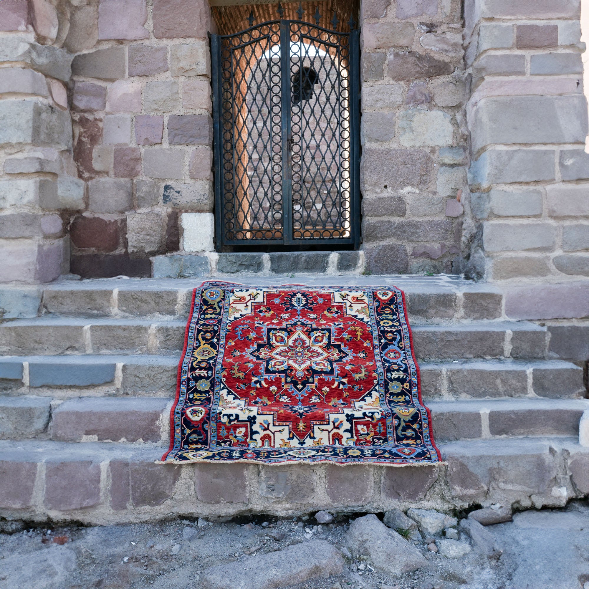 Tempus Series Red Wool Special Loom Carpet with Anatolian Medallion Pattern
