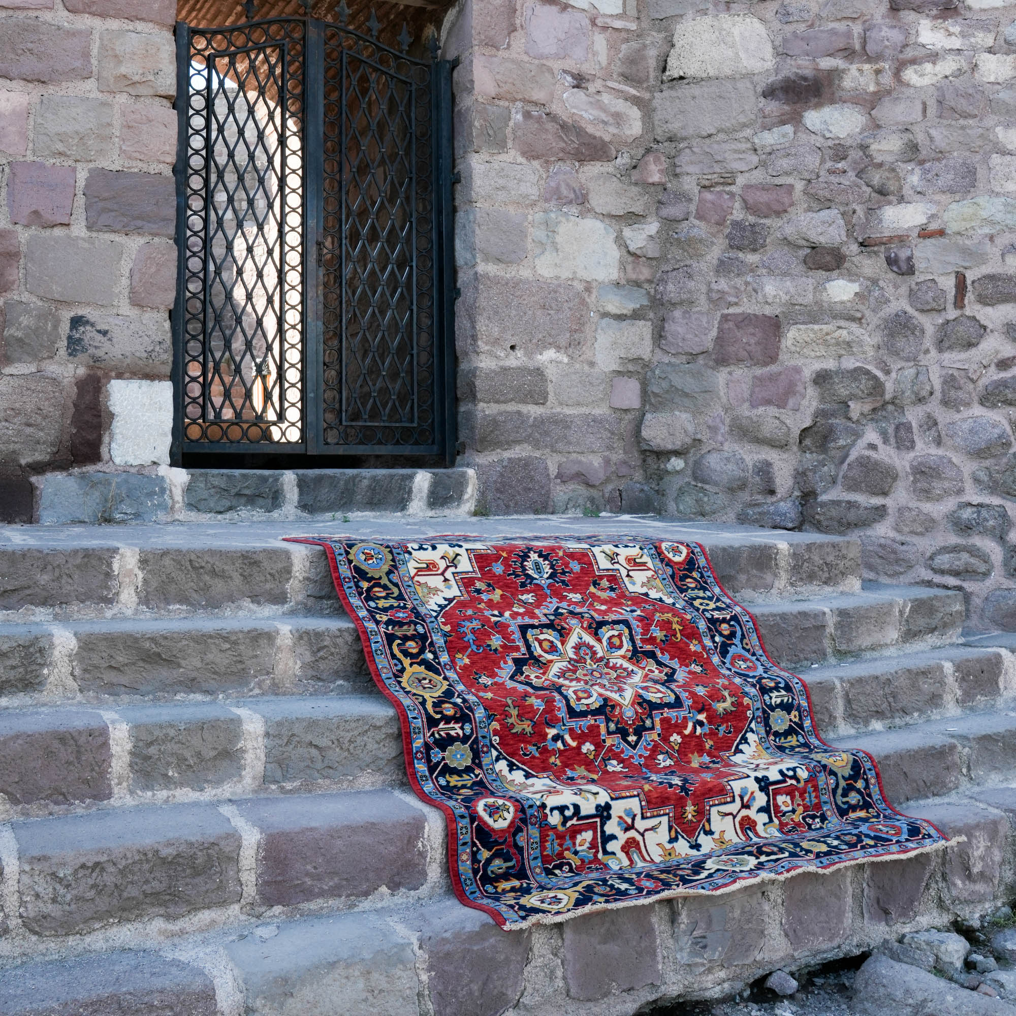 Tempus Series Red Wool Special Loom Carpet with Anatolian Medallion Pattern