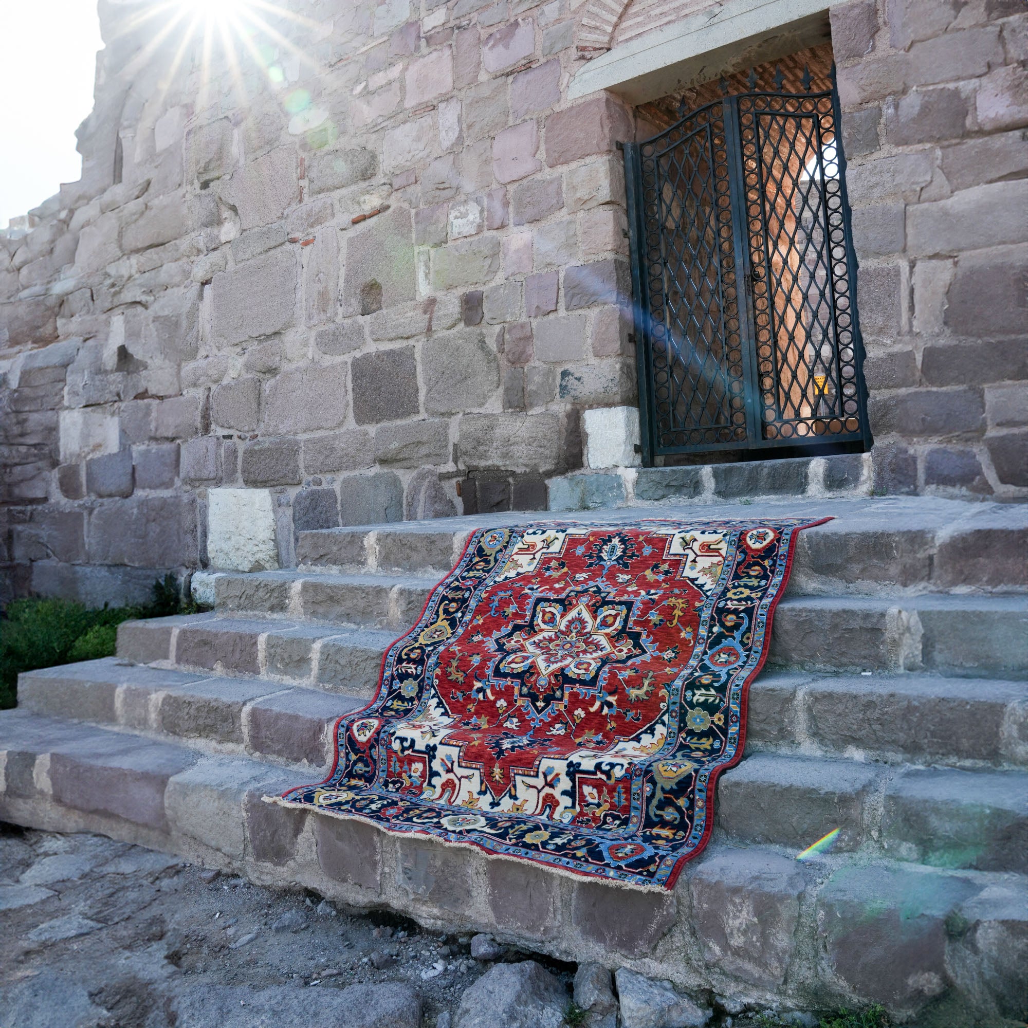 Tempus Series Red Wool Special Loom Carpet with Anatolian Medallion Pattern