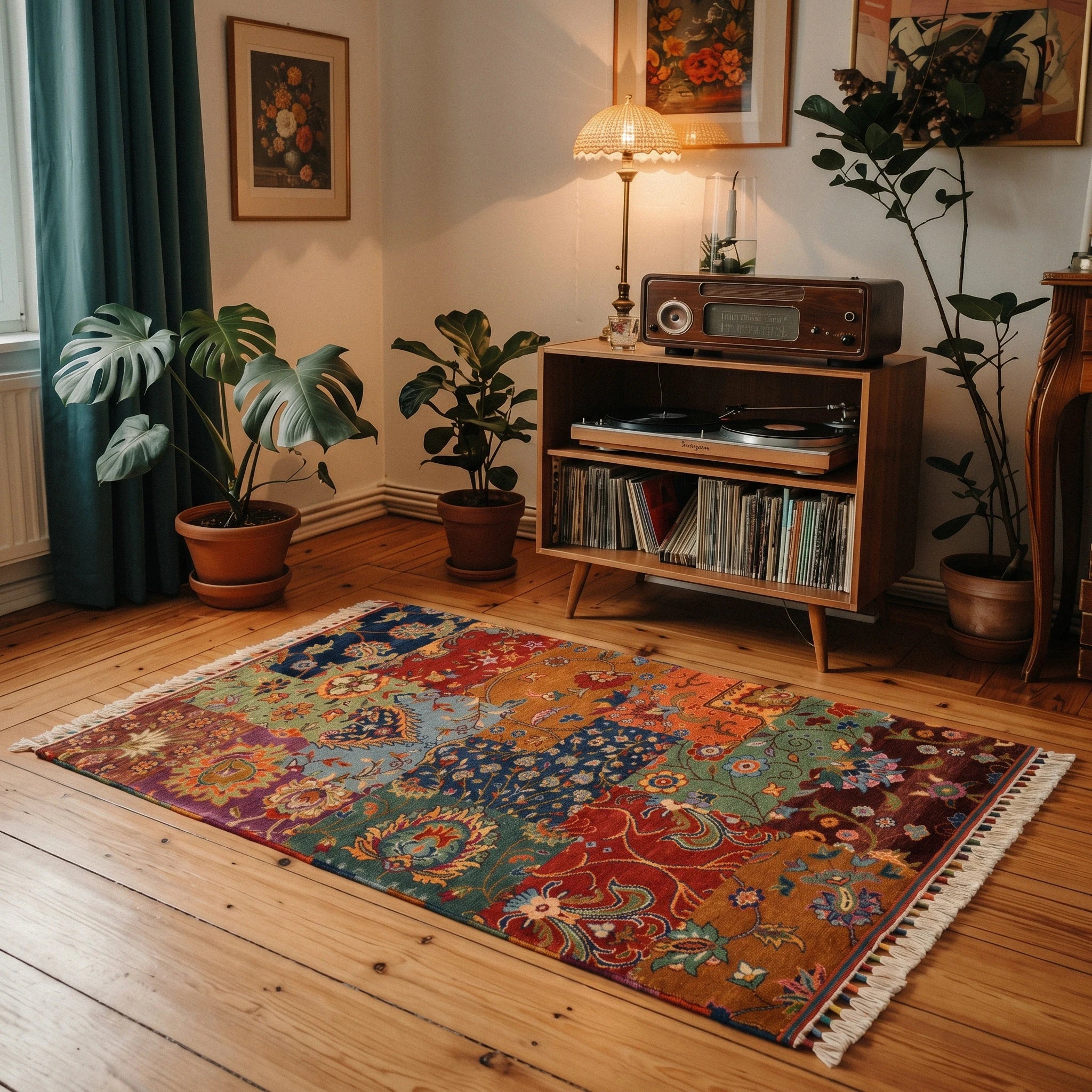 Anatolian Shawl Series Handwoven Patchwork Pattern Wool colorful Ethnic Rug