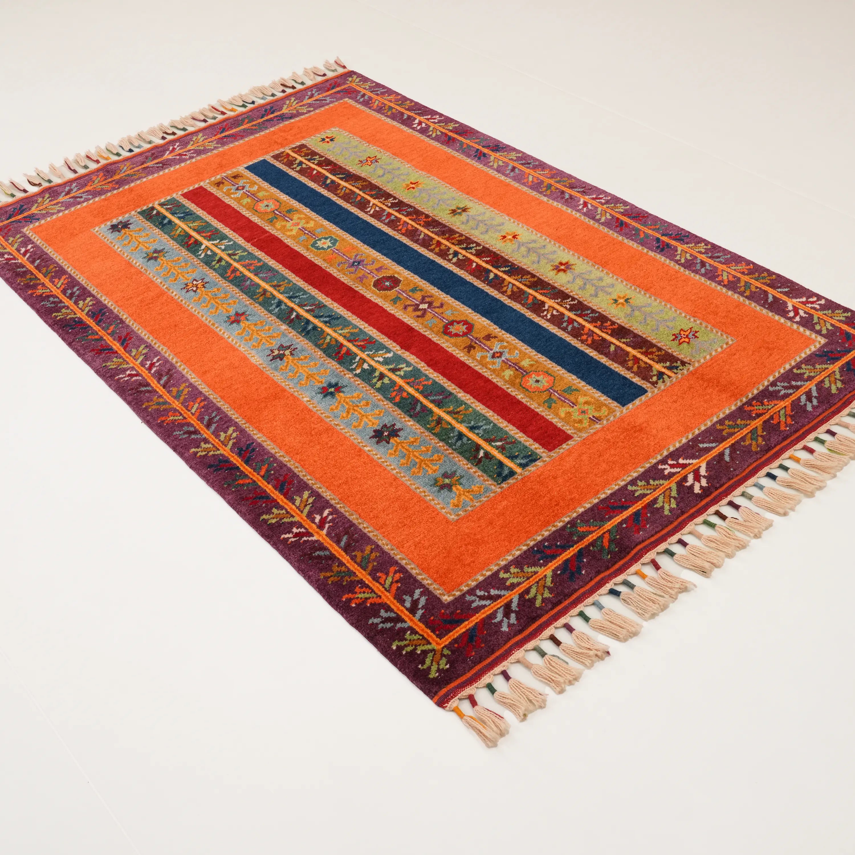 Anadolu Şal Serisi El Dokuma Şal Desenli Rengarenk Yün Halı