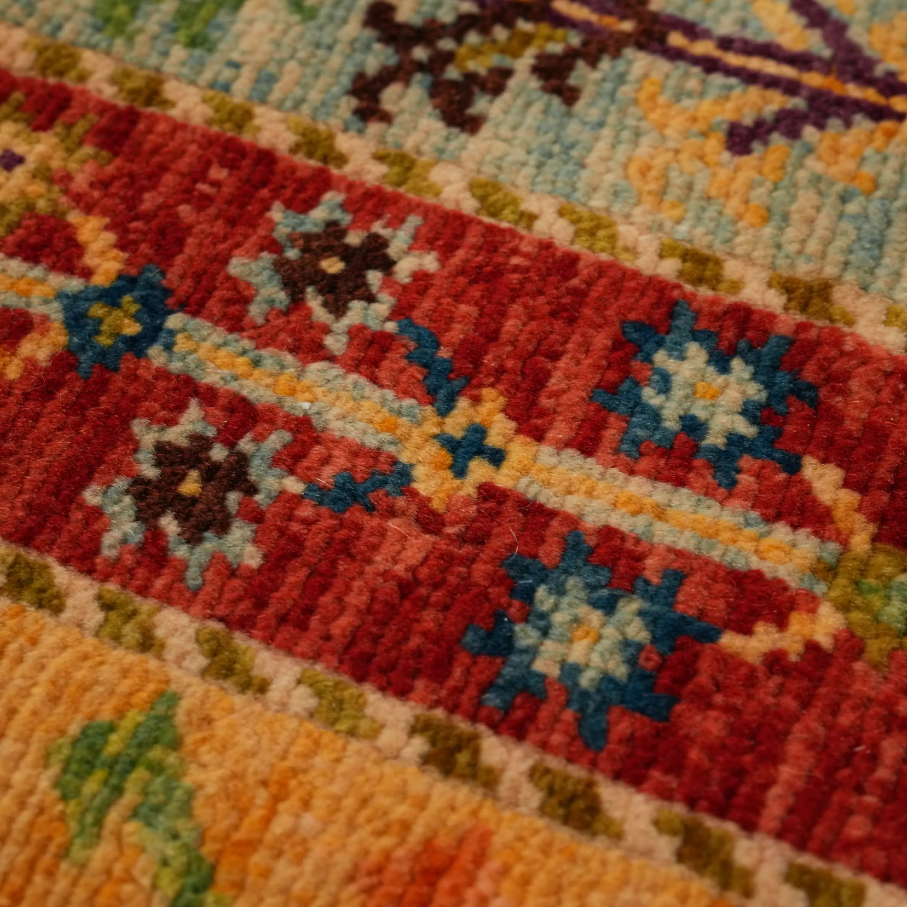 Anadolu Şal Series Sivas Zara Patterned Handwoven Wool Colorful Rug