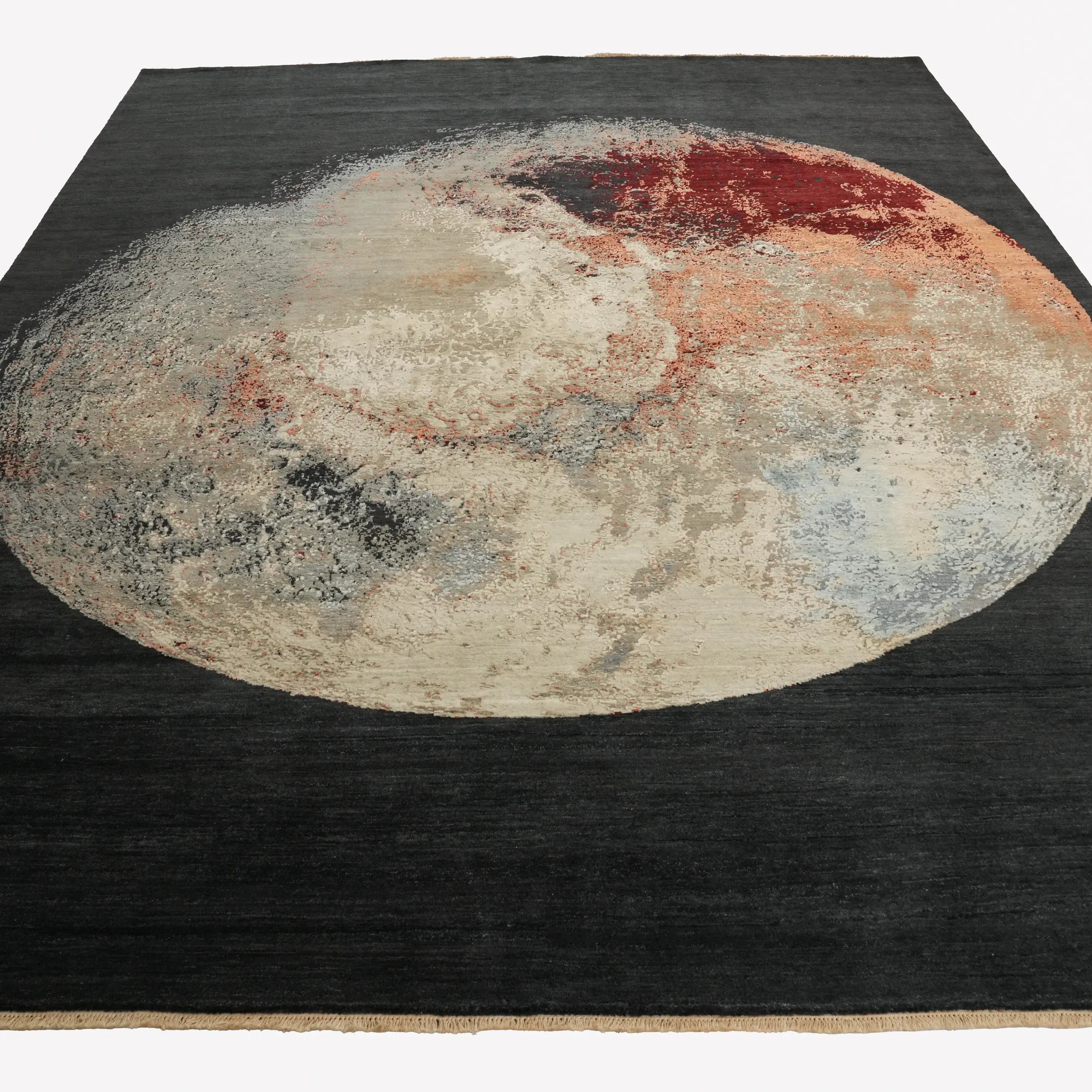 Aren Serisi El Dokuma Geometrik Desenli Antrasit İpekli Halı