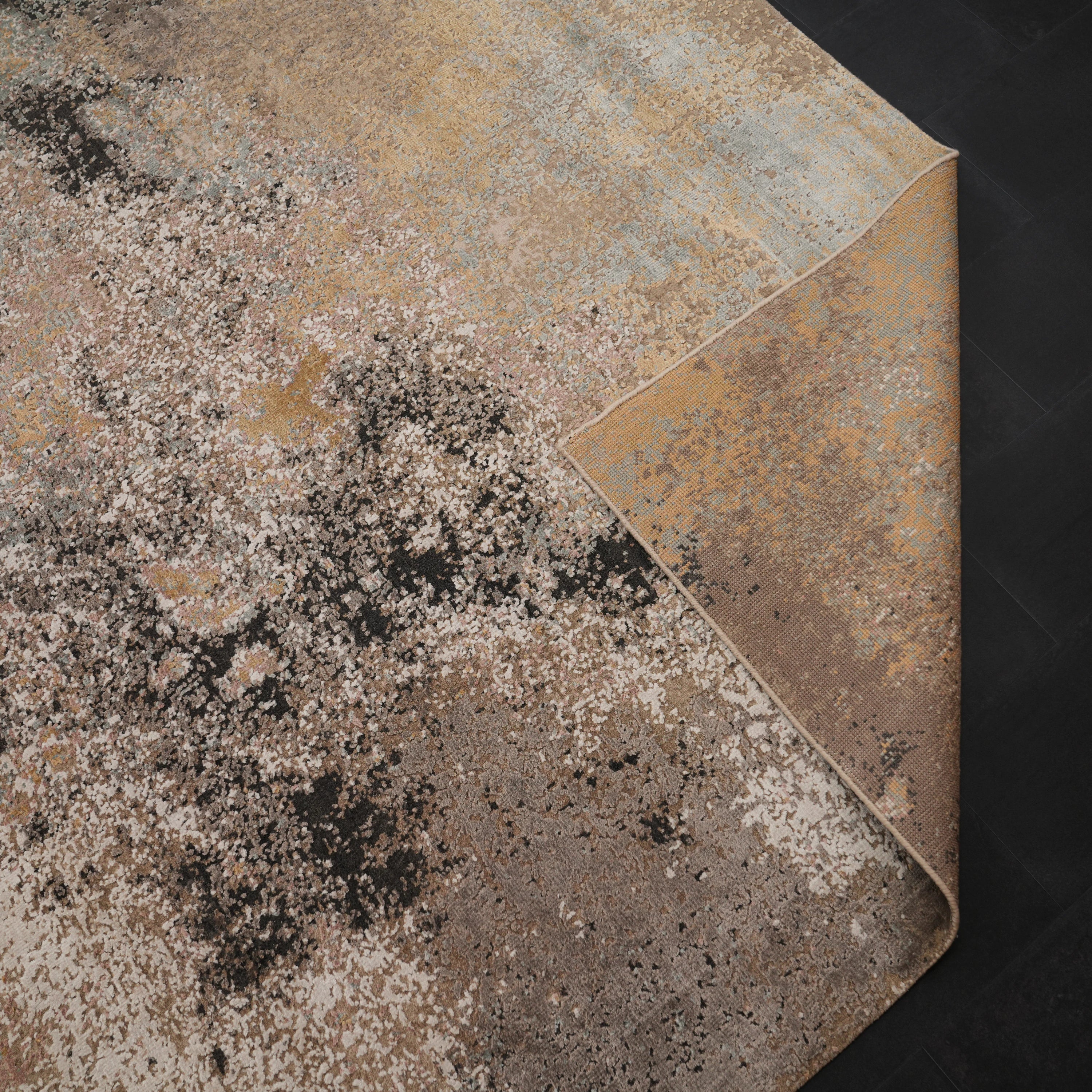 Aren Serisi El Dokuma Gri Soyut Desenli Yün Halı