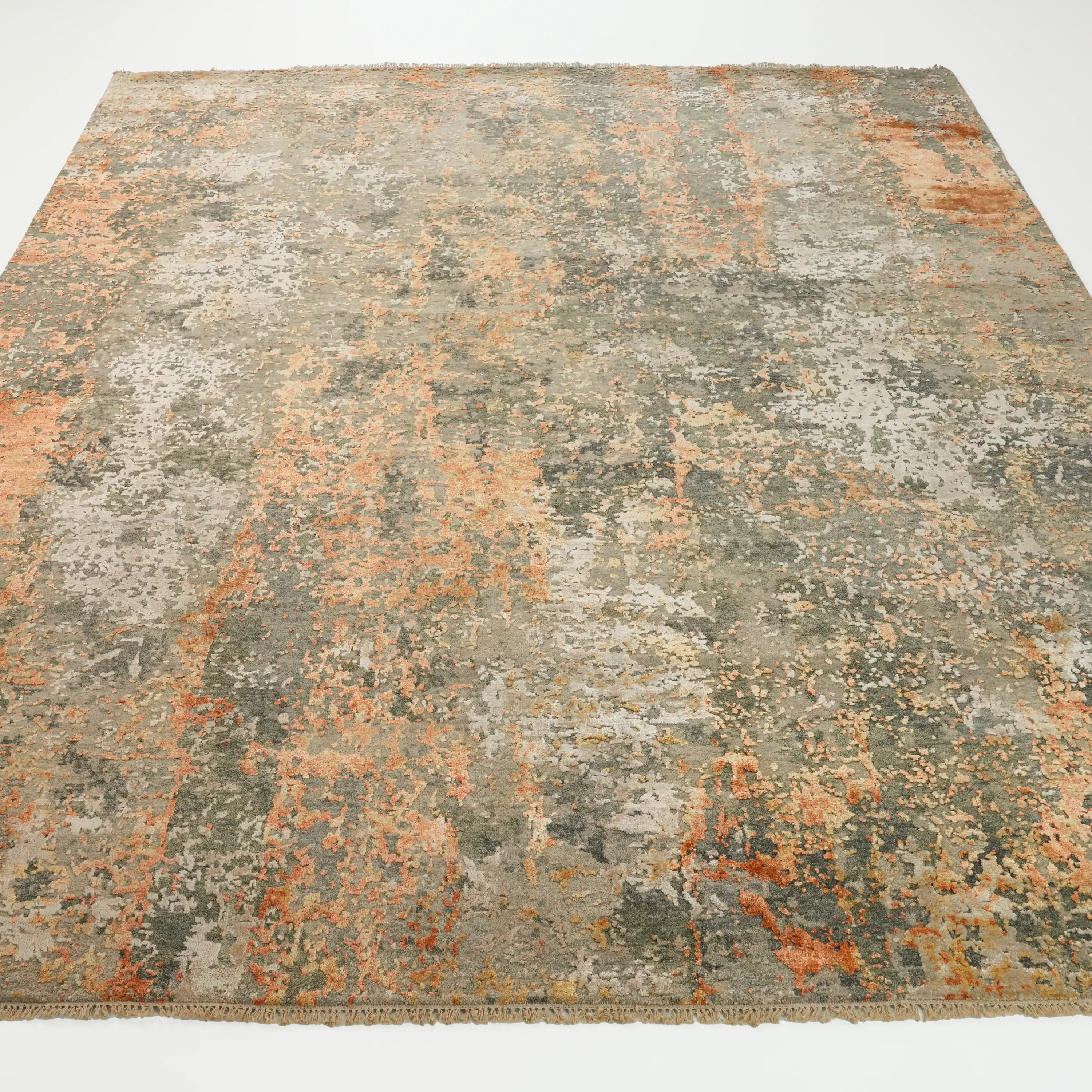 Aren Serisi El Dokuma Soyut Desenli Gri İpekli Halı