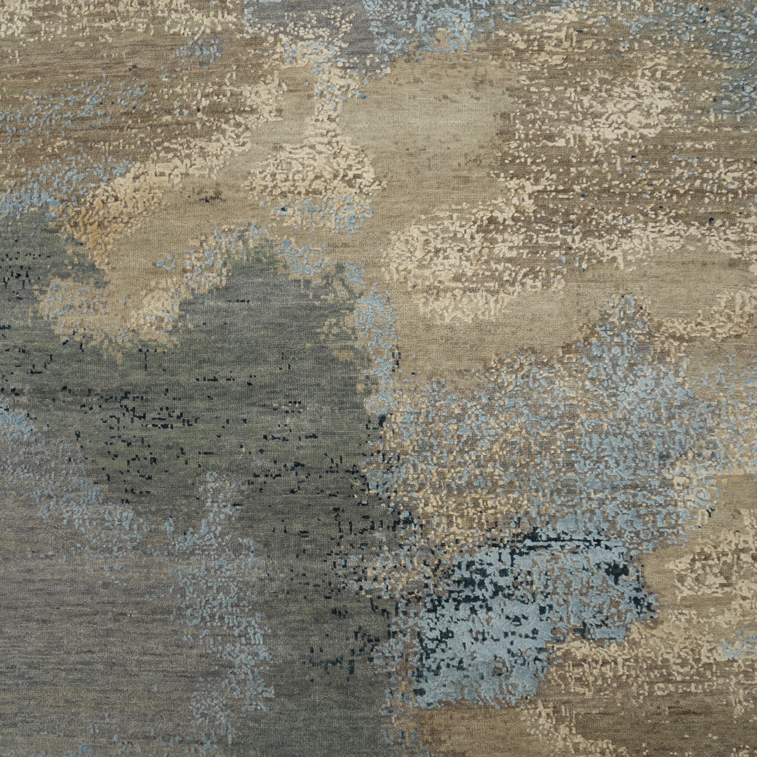 Aren Serisi El Dokuma Soyut Desenli Gri İpekli Yün Yuvarlak Halı