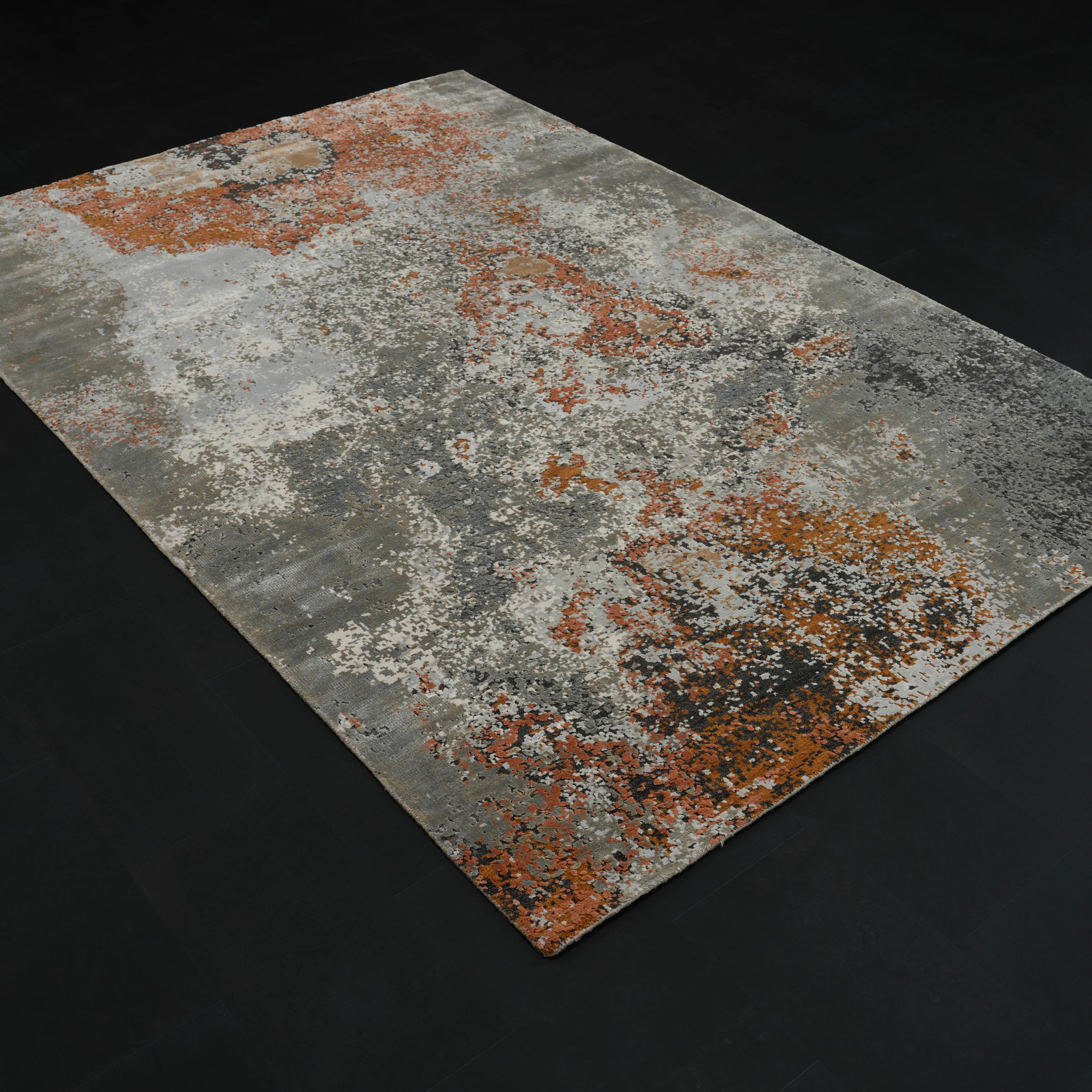 Aren Serisi El Dokuma Soyut Desenli Gri Yün Halı