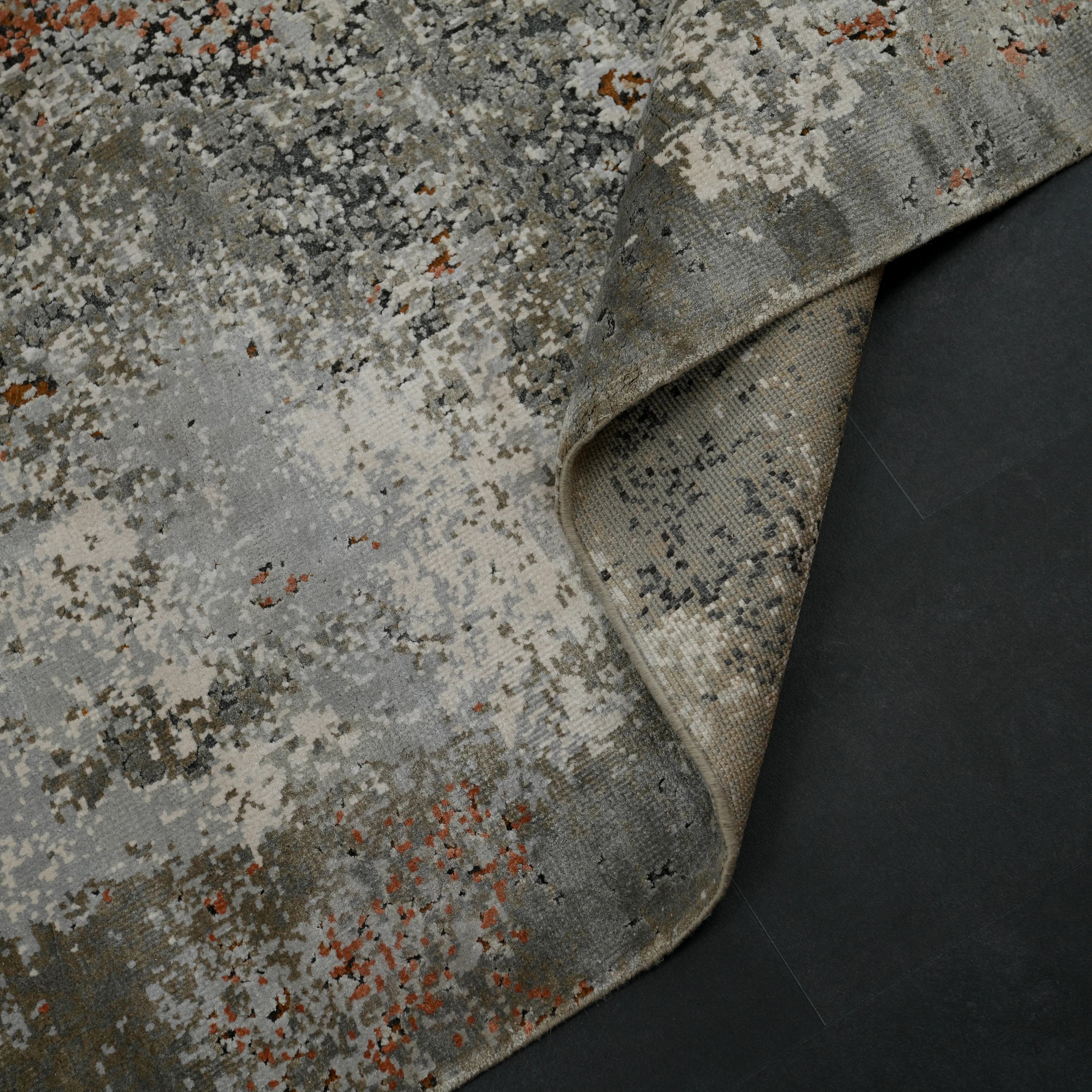 Aren Serisi El Dokuma Soyut Desenli Gri Yün Halı