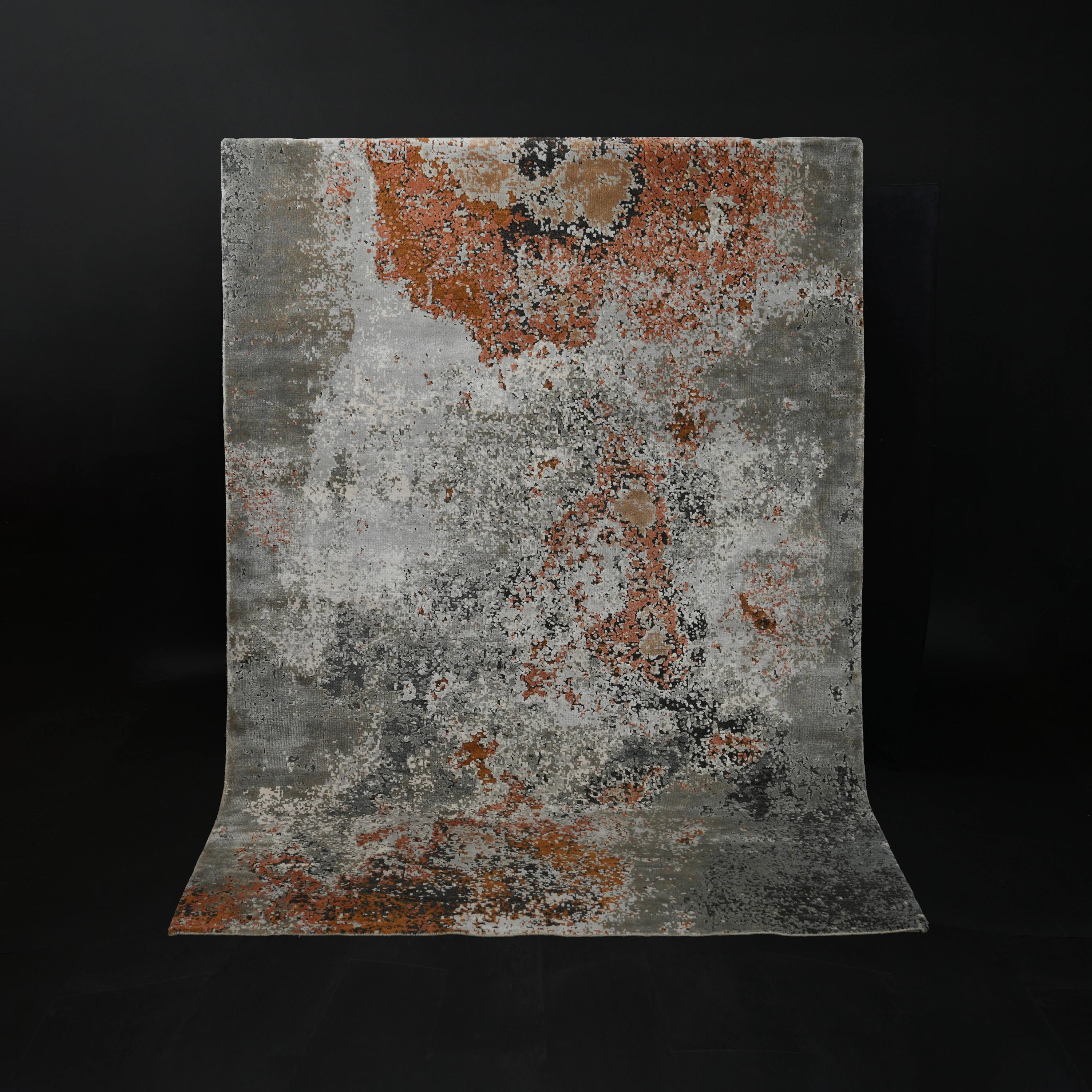 Aren Serisi El Dokuma Soyut Desenli Gri Yün Halı