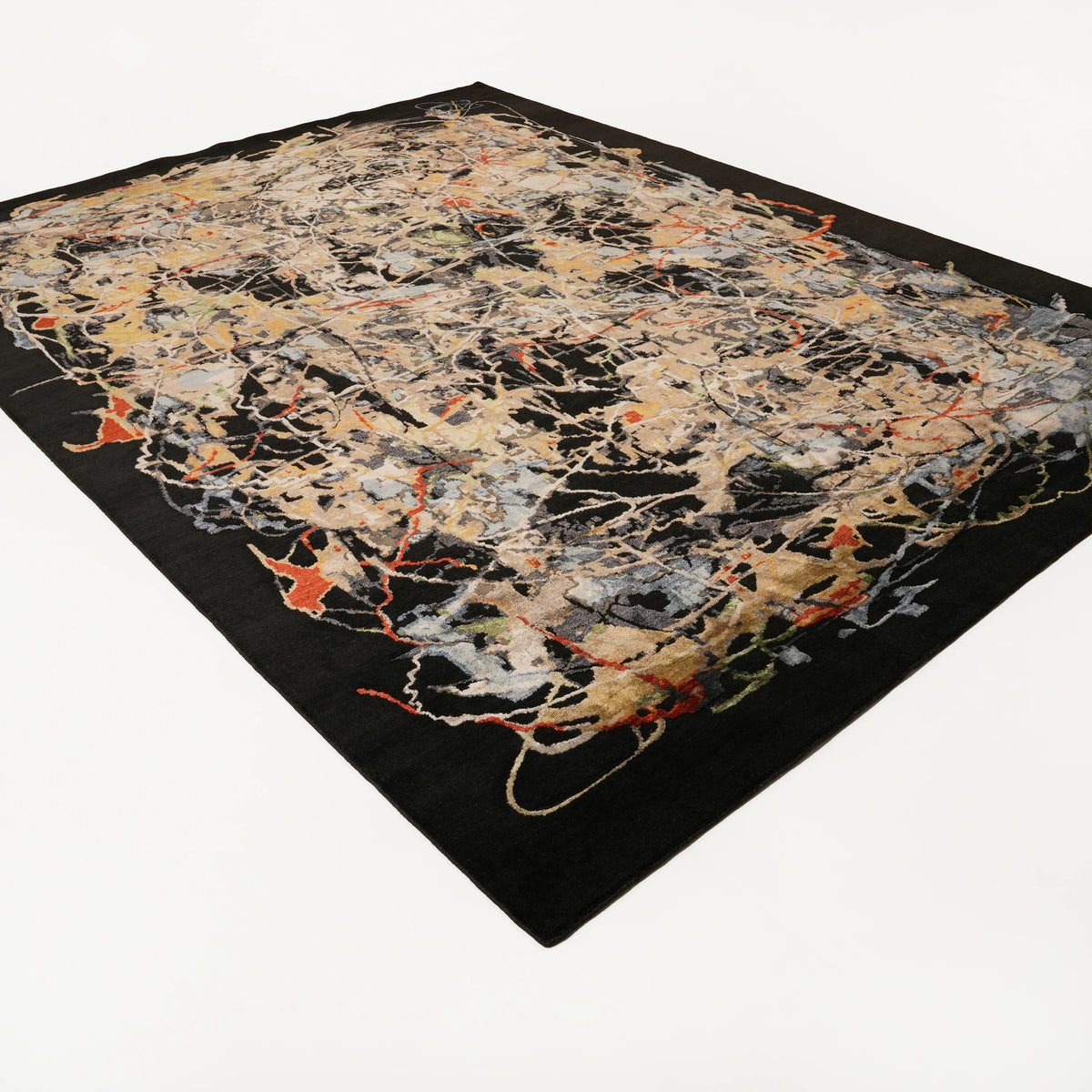 Multicolor Abstract Handwoven Wool and Bamboo Rug, Aren Series