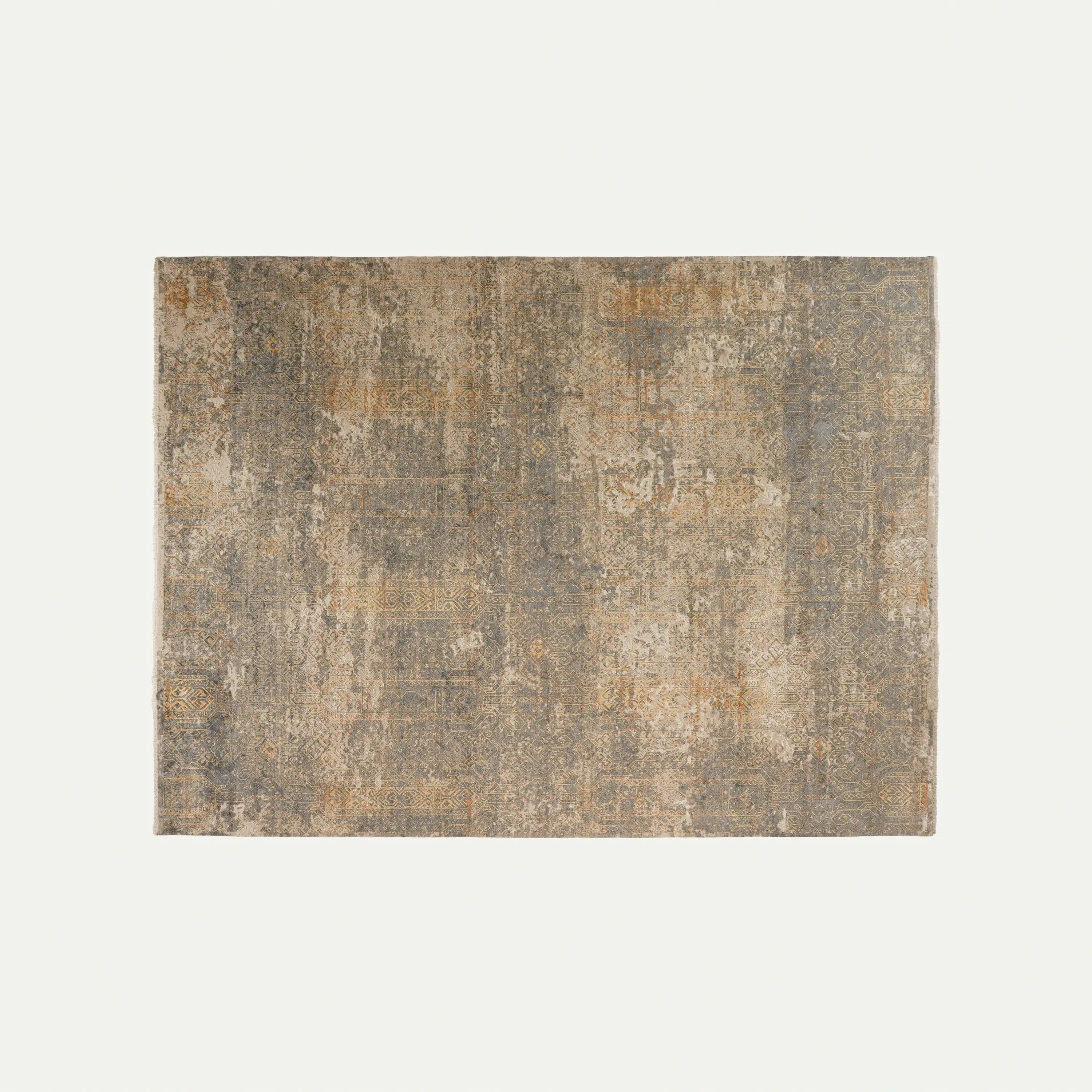 Aren Serisi El Dokuma Vintage Desenli İpekli Gri Halı